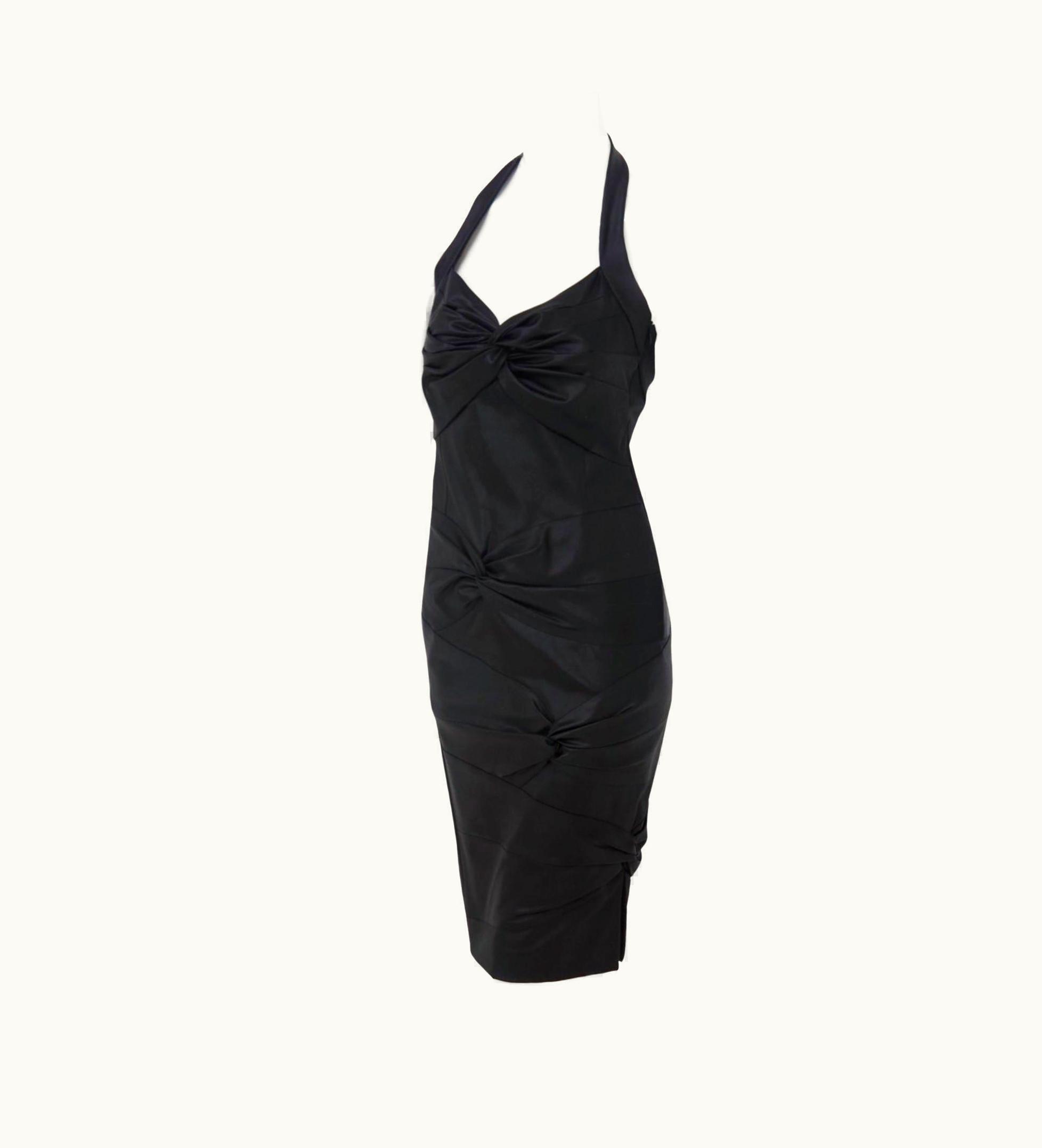 Dior Christian Dior By John Galliano Black Satin Silk Lined Knot Dress
