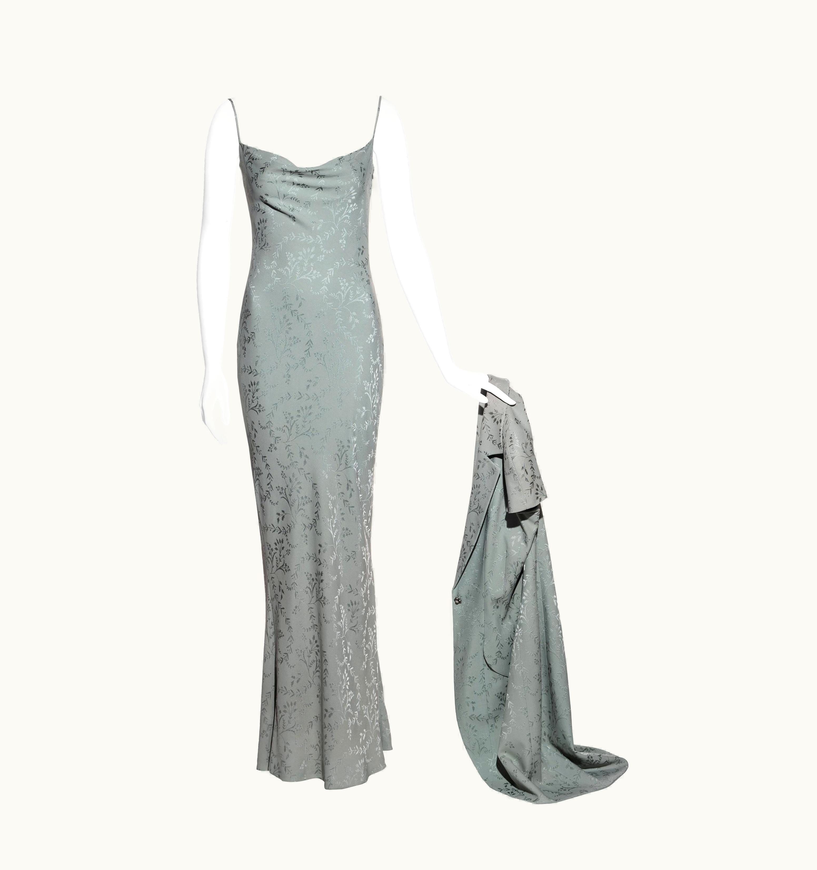 Dior Christian Dior Sage Silk Jacquard Evening Dress And Jacket Set, S/S 1998