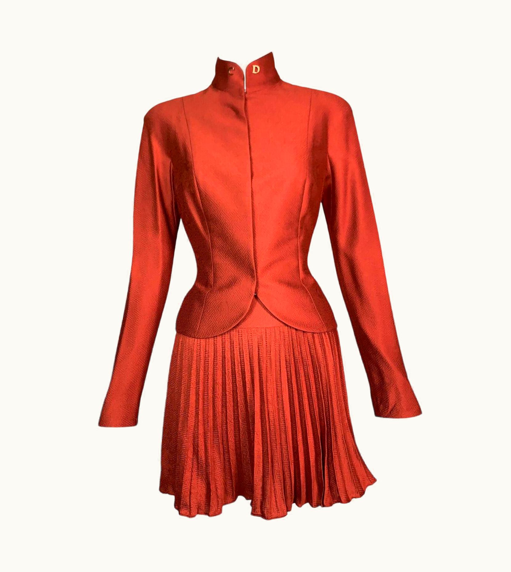 Dior Nwt S/S 1999 Christian Dior John Galliano Runway Chinoiserie Orange Skirt Suit