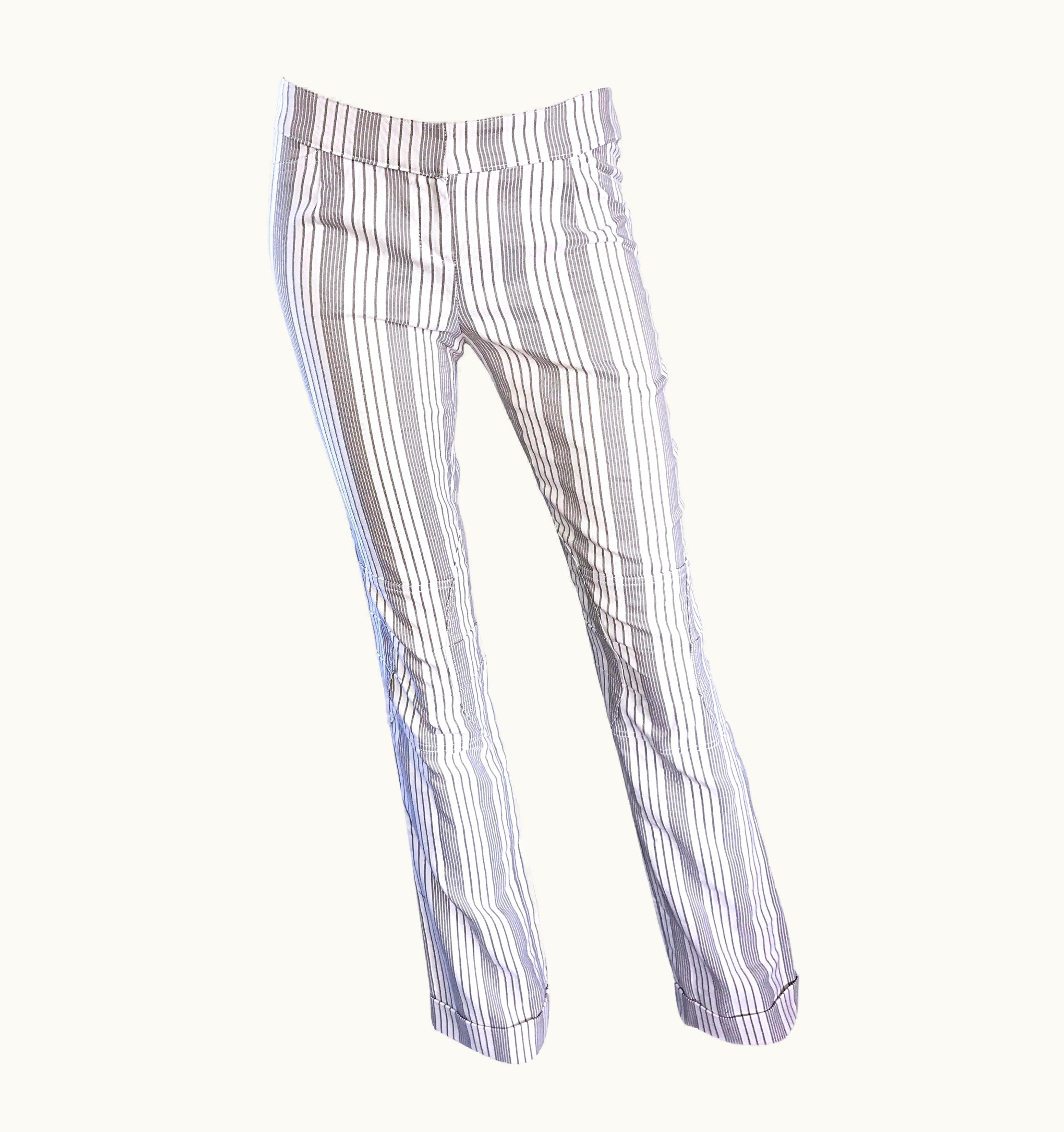 Dior Christian Dior By John Galliano Gray And White Pinstripe Flared Leg Trousers 90s