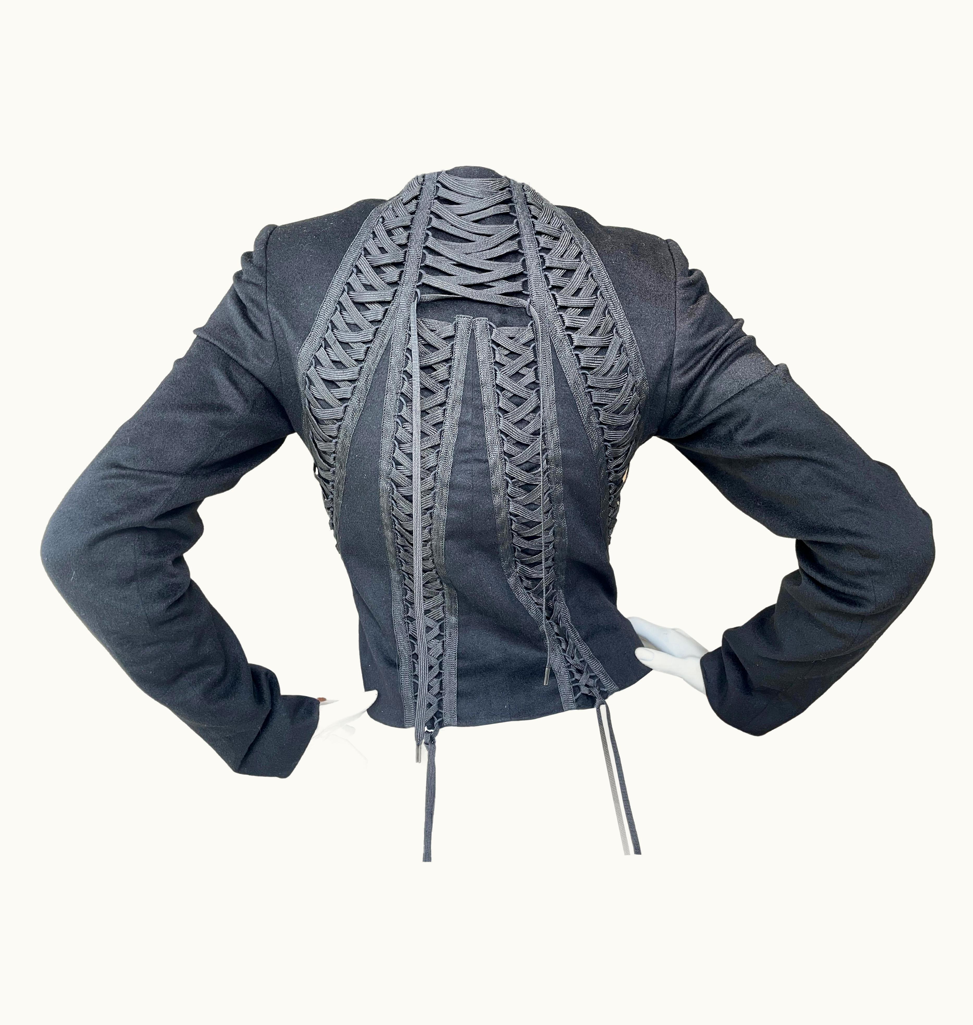 Dior Christian Dior Autumn 2002 Black Cashmere Corset Laced Jacket By John Galliano