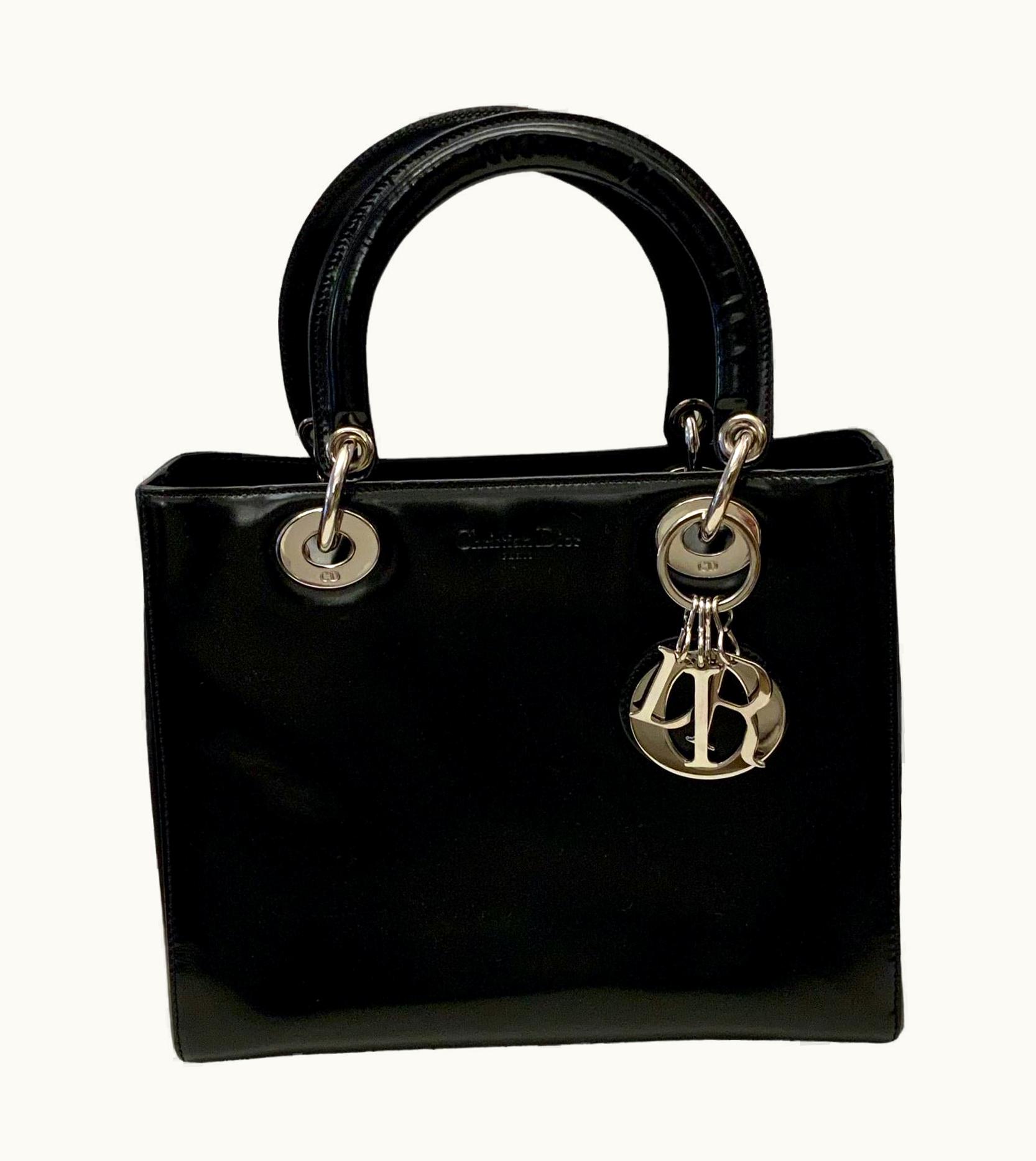 Dior Christian Dior Vintage Black Spazzolato Leather Lady Dior Bag