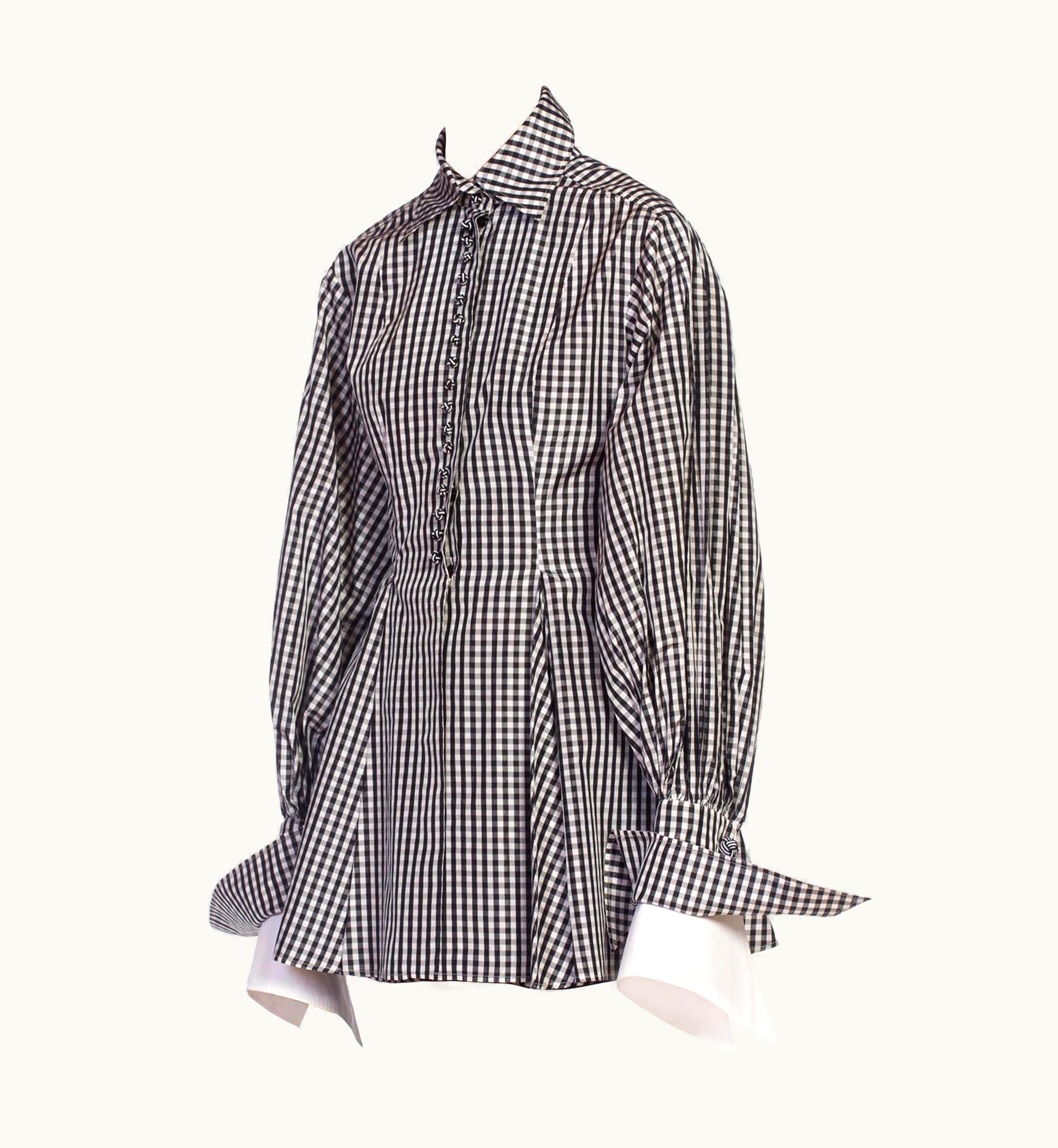 Dior Gianfranco Ferre Christian Dior 1990' Gingham Silk Taffeta Peplum Blouse