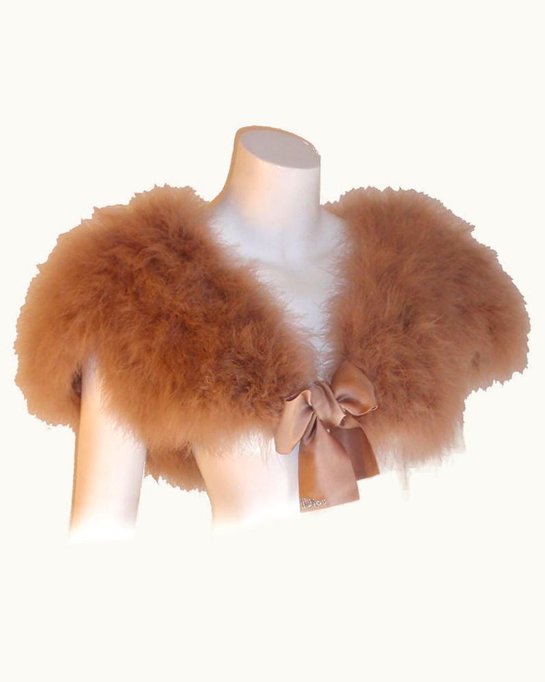Dior Christian Dior Taupe Feather Wrap, Circa 1990