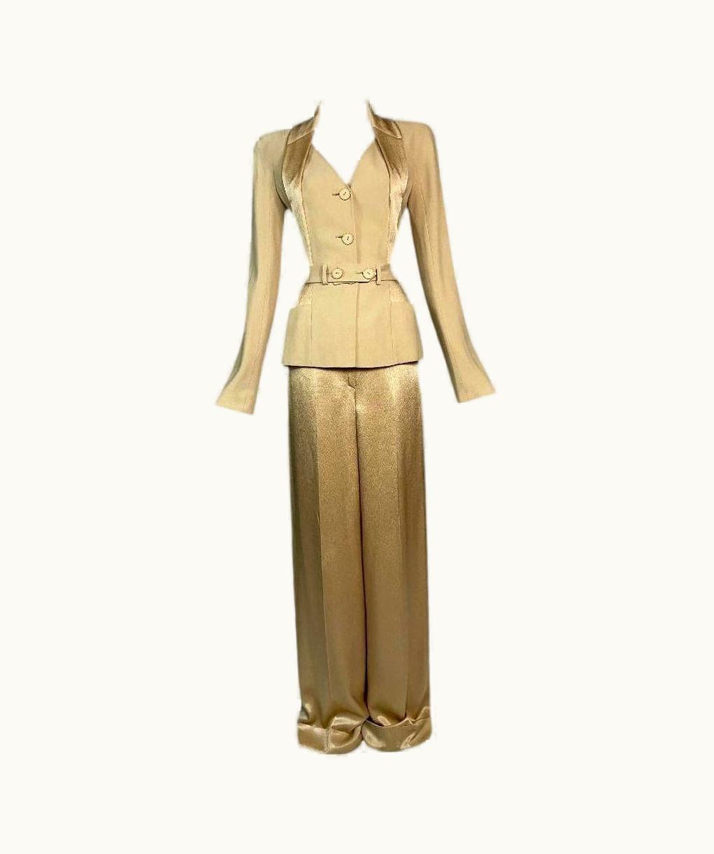 Dior C. AW 2008 Christian Dior John Galliano Haute Couture Gold Nude Pant Suit