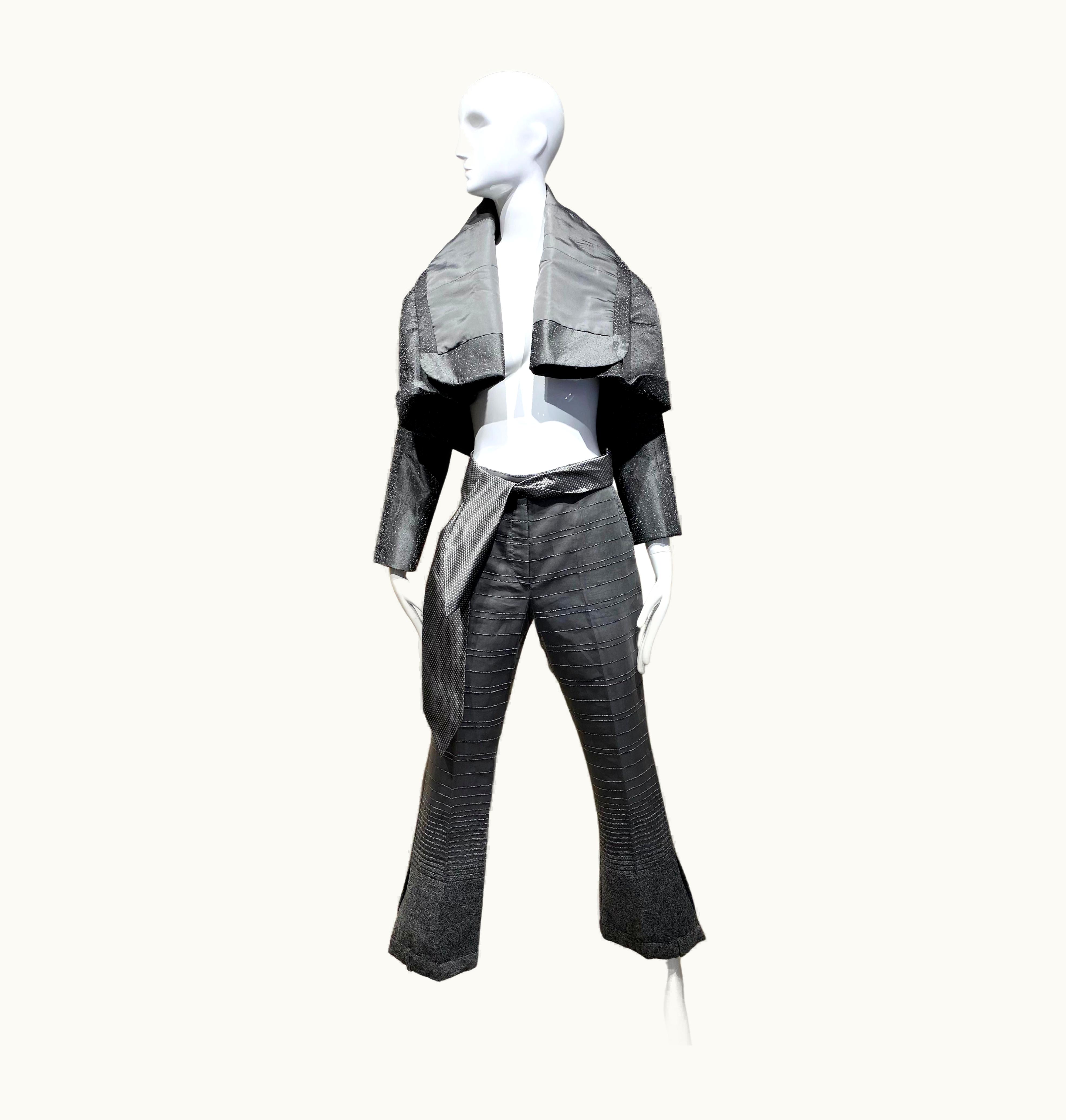 Dior Christian Dior Grey Silk Pant And Crop Silk Jacket