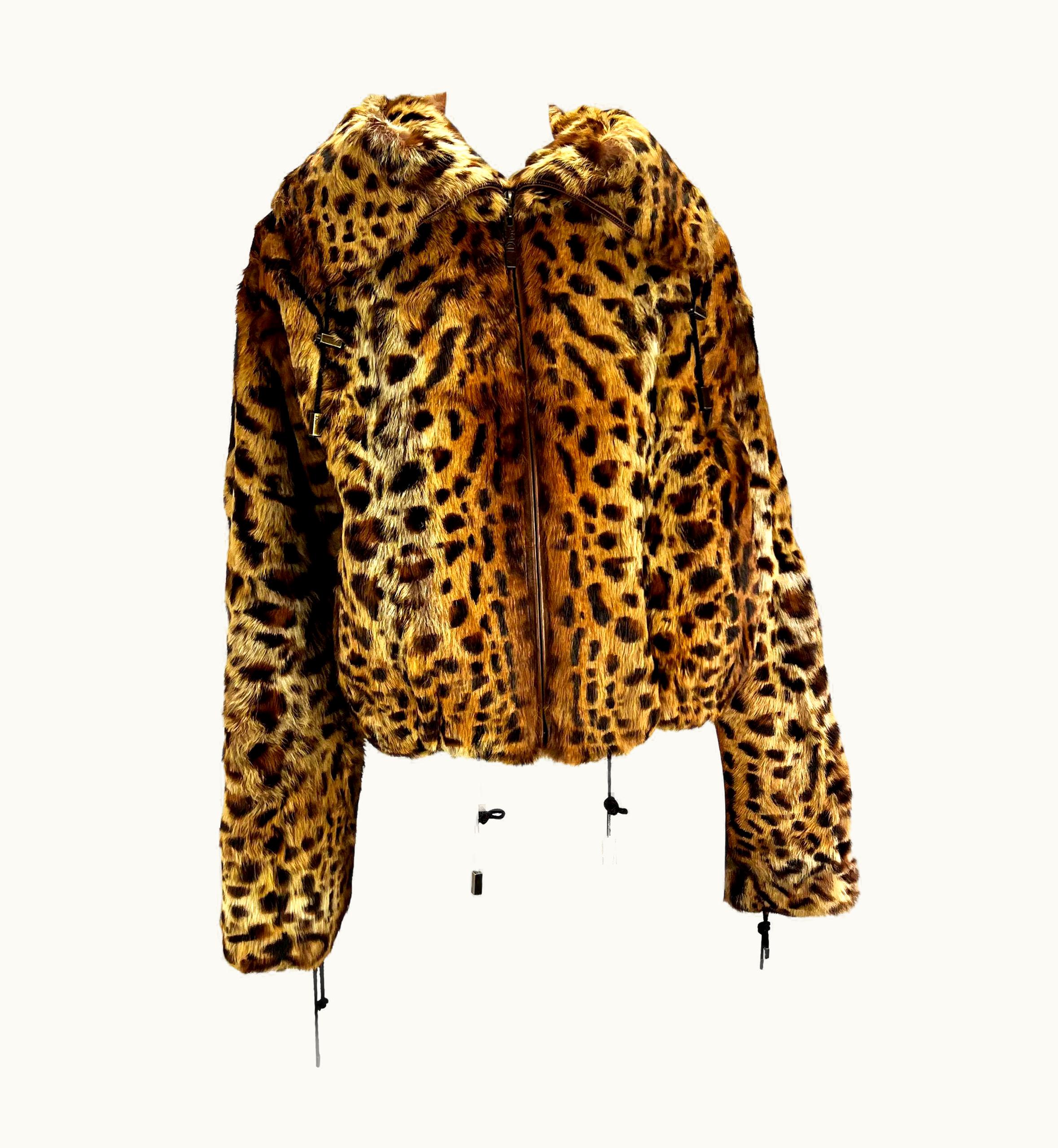 Dior AW 2004 Christian Dior By John Galliano Cheetah Print Fur Zip Hooded Jacket
