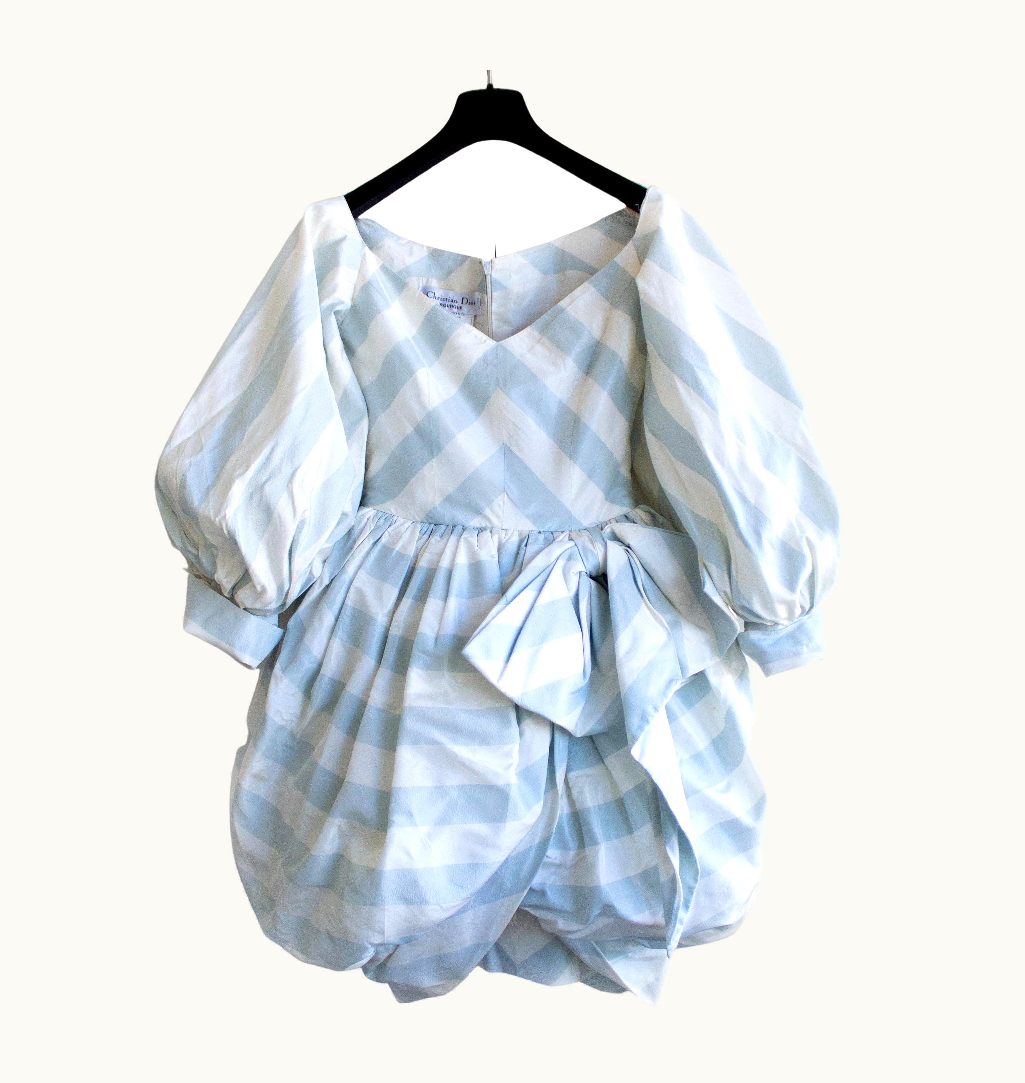 Dior Christian Dior Spring Summer 1993 Numbered Blue White Striped Silk Taffeta Dress