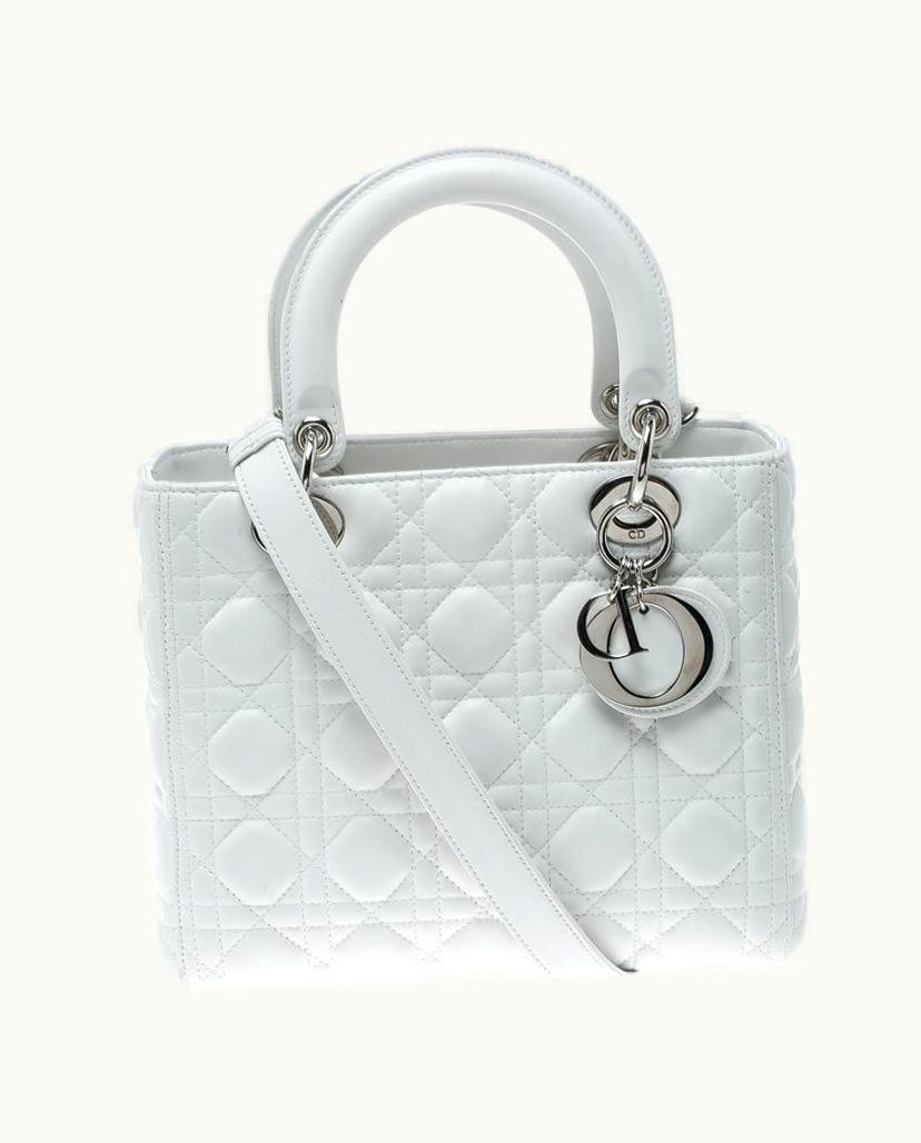 Dior Dior White Leather Medium Lady Dior Tote