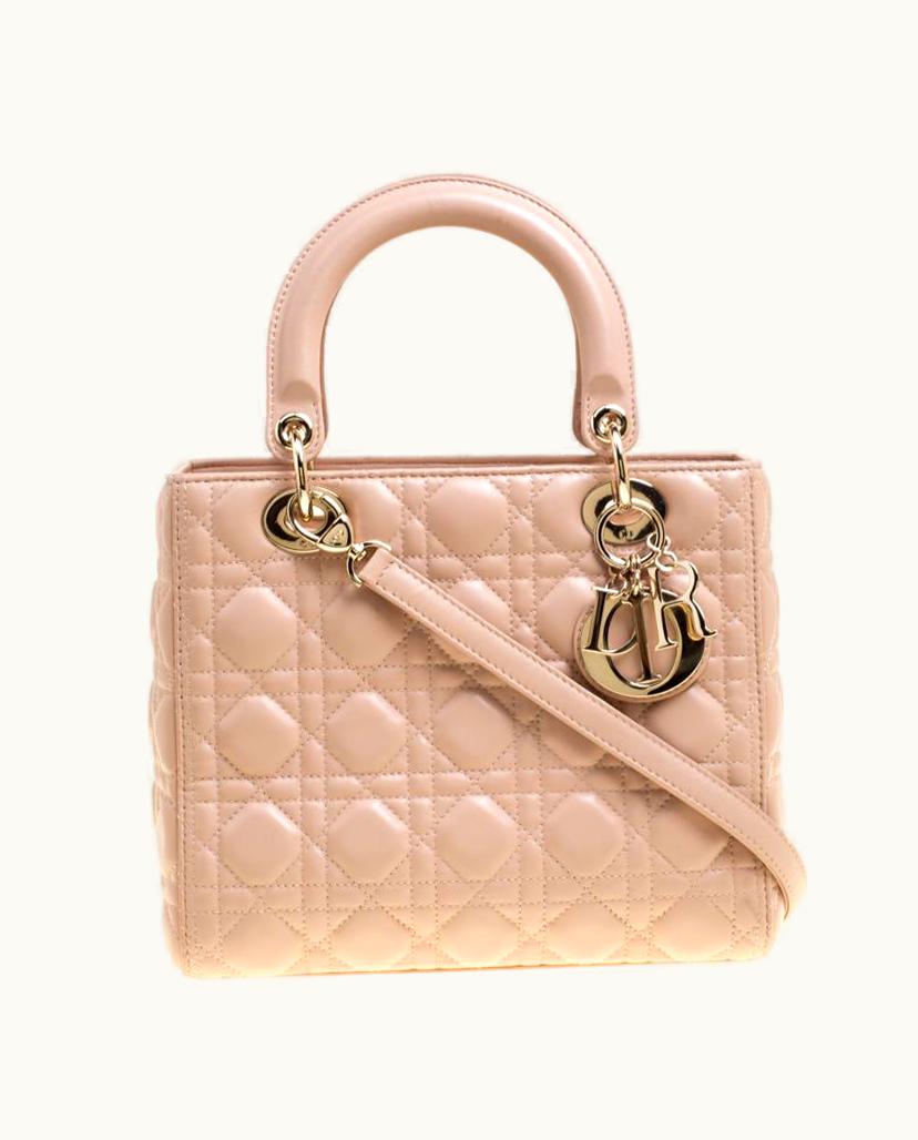 Dior Dior Beige Leather Medium Lady Dior Tote