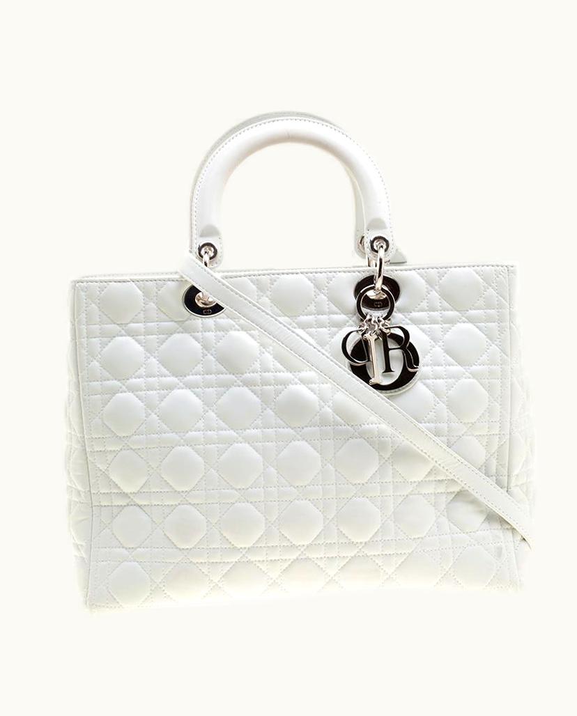 Dior Dior White Leather Large Lady Dior Tote