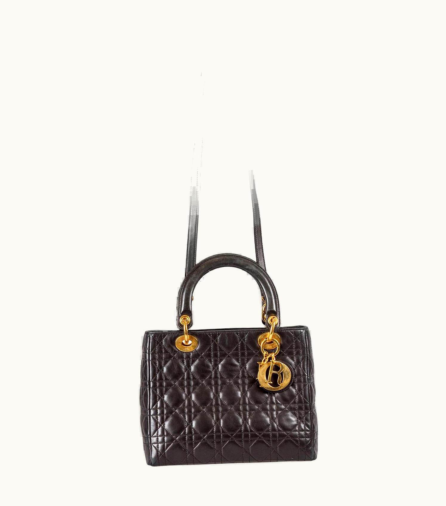 Dior Dior Black Leather Medium Lady Dior Tote