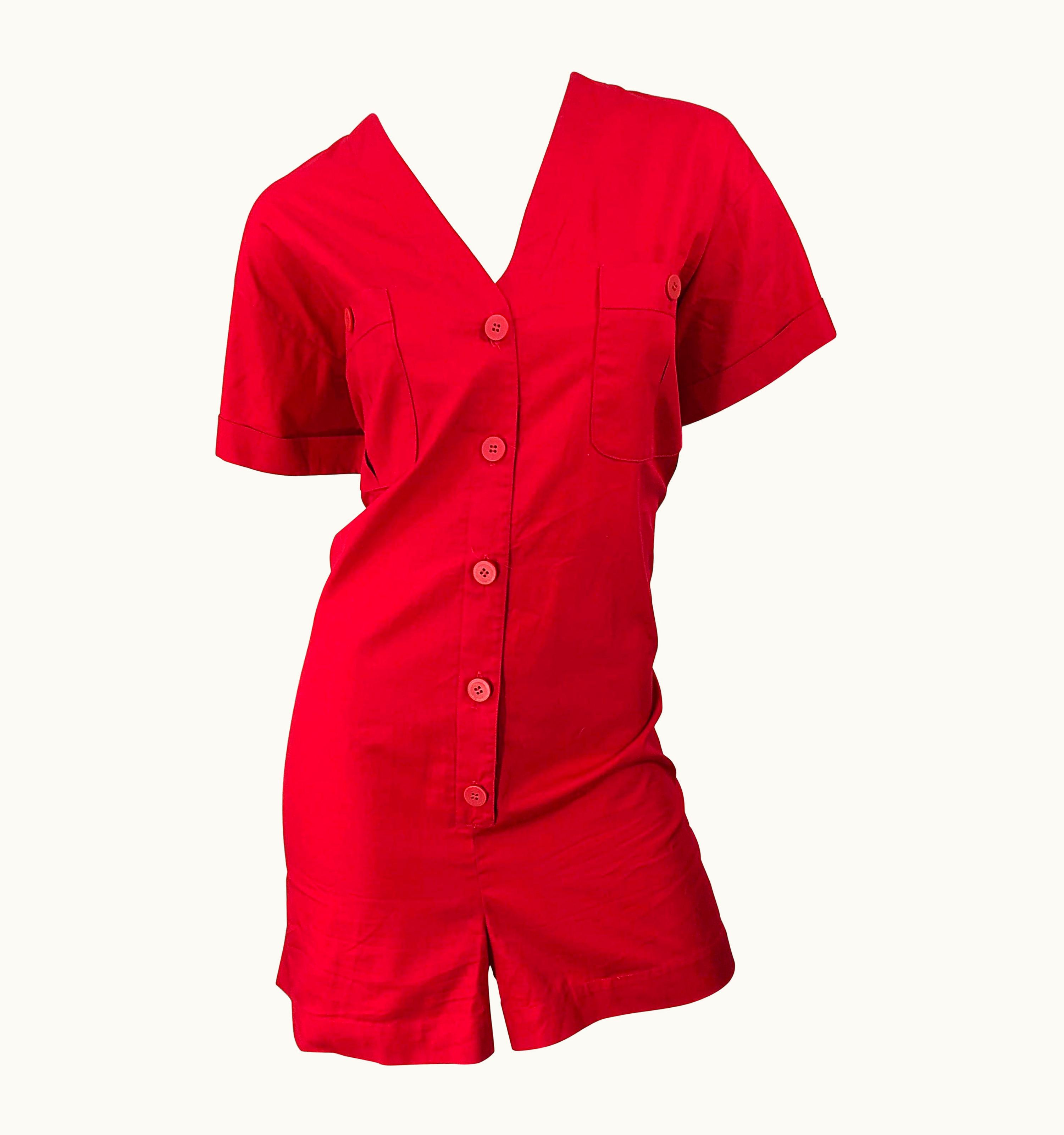 Dior Nwt Vintage Christian Dior Romper Lipstick Red Cotton One Piece Jumpsuit
