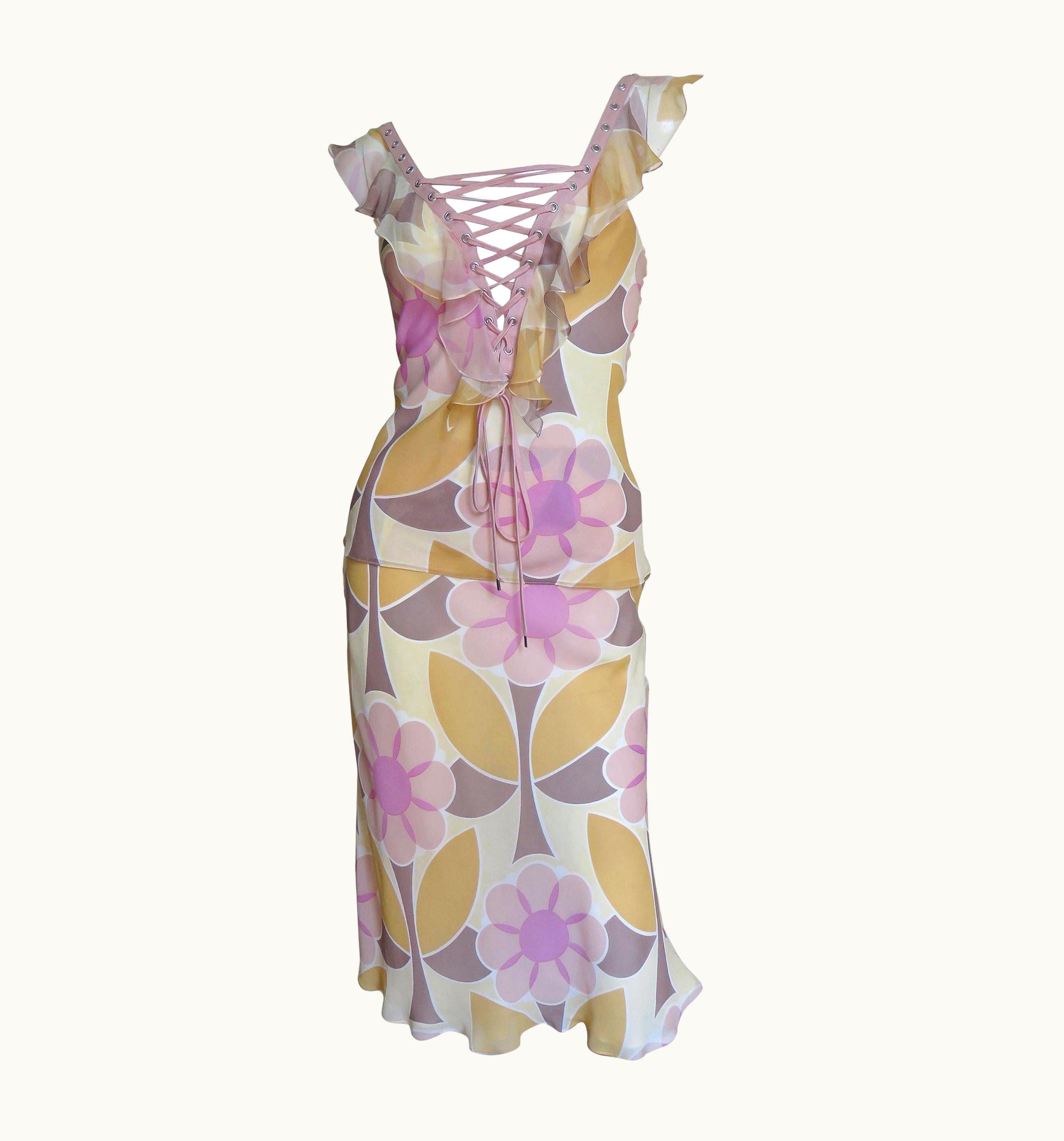 Dior John Galliano For Christian Dior Silk Lace Up Top And Skirt