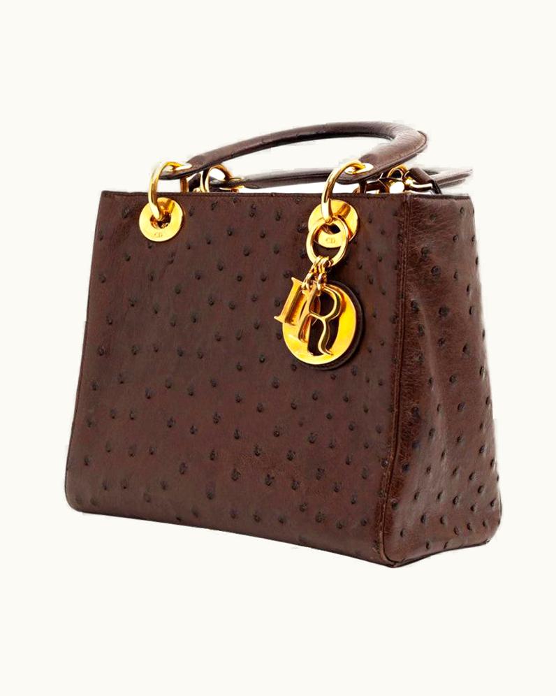 Dior Lady Dior Ostrich Cocoa Brown Handbag