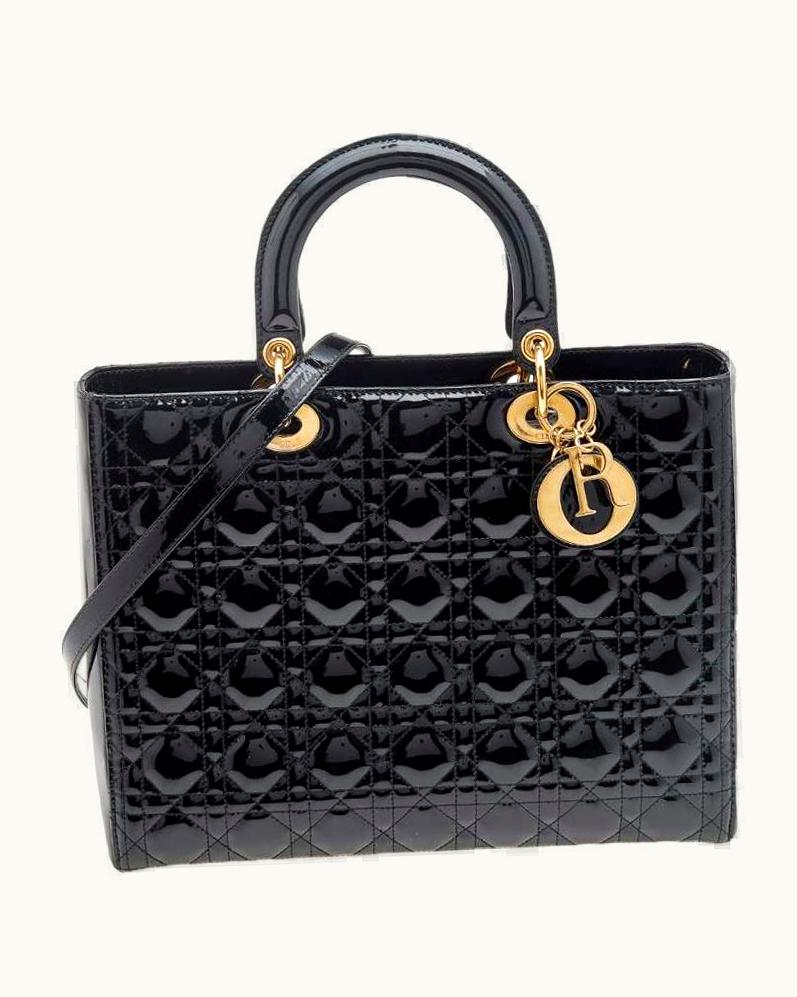 Dior Dior Black Cannage Patent Leather Large Lady Dior Tote UZ0570453