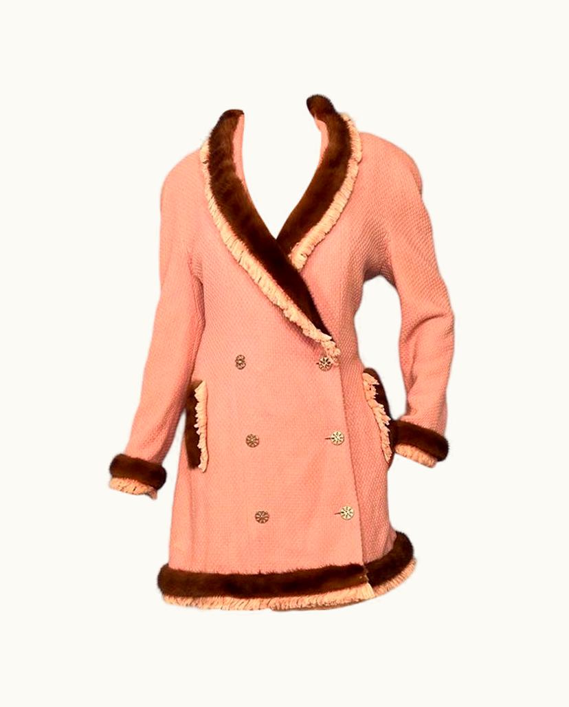 Dior Vintage Christian Dior Fall 1997 Pink Jacket Dress With Mink Trim