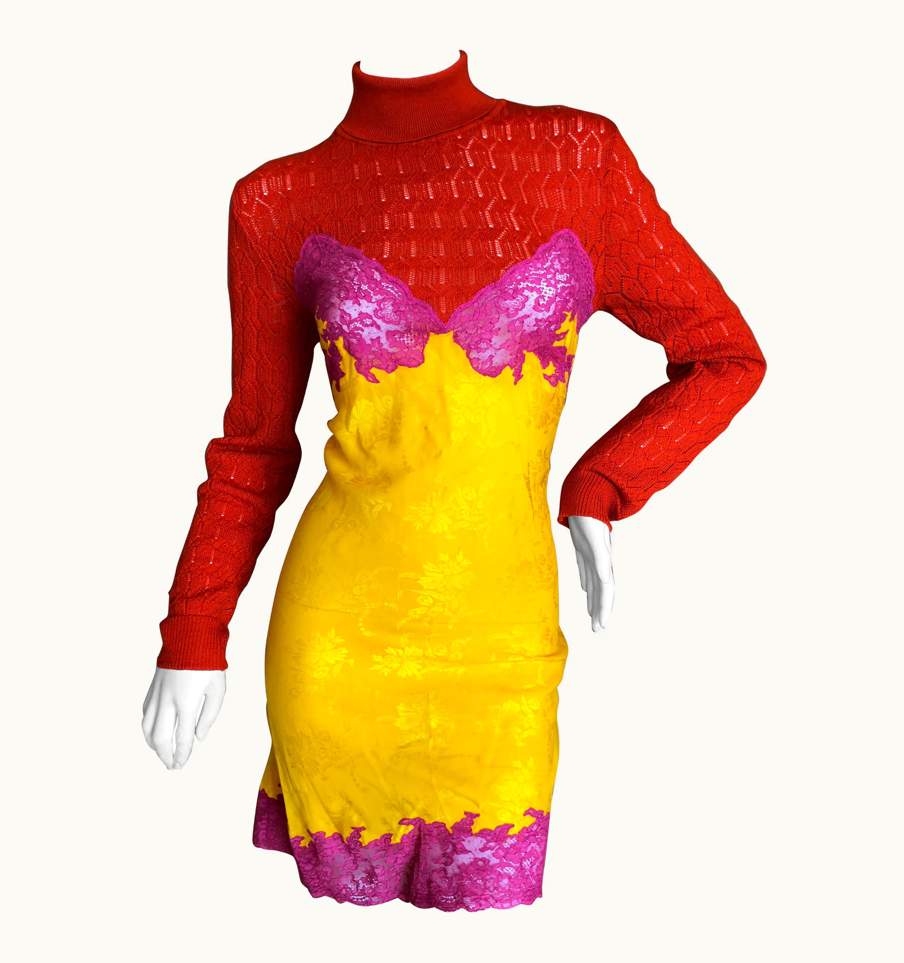 Dior Christian Dior By John Galliano 1998 Colorful Lace Accented Dress