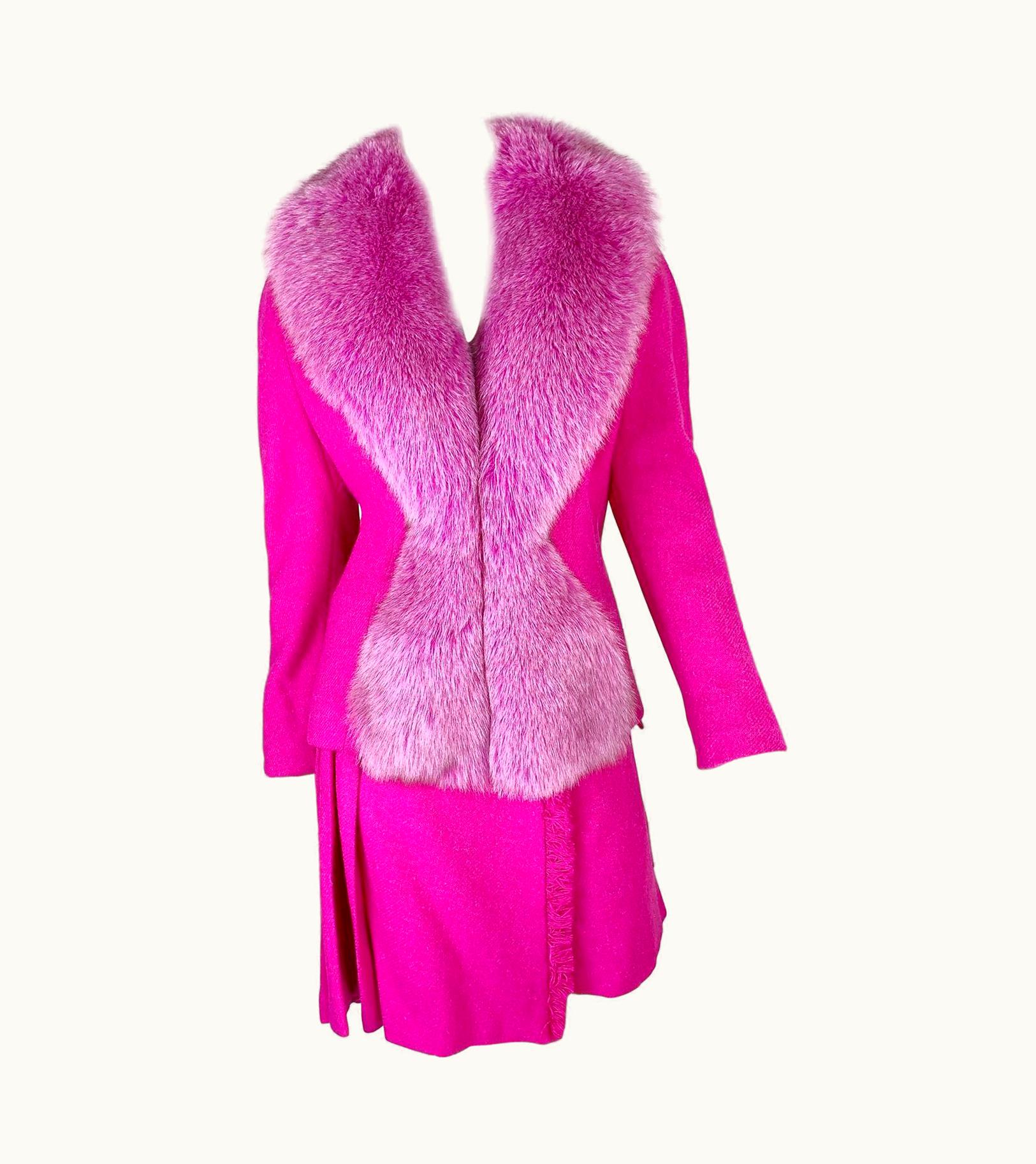 Dior Dior Fall 1998 Rtw Hot Pink Tweed Suit With Fox Fur