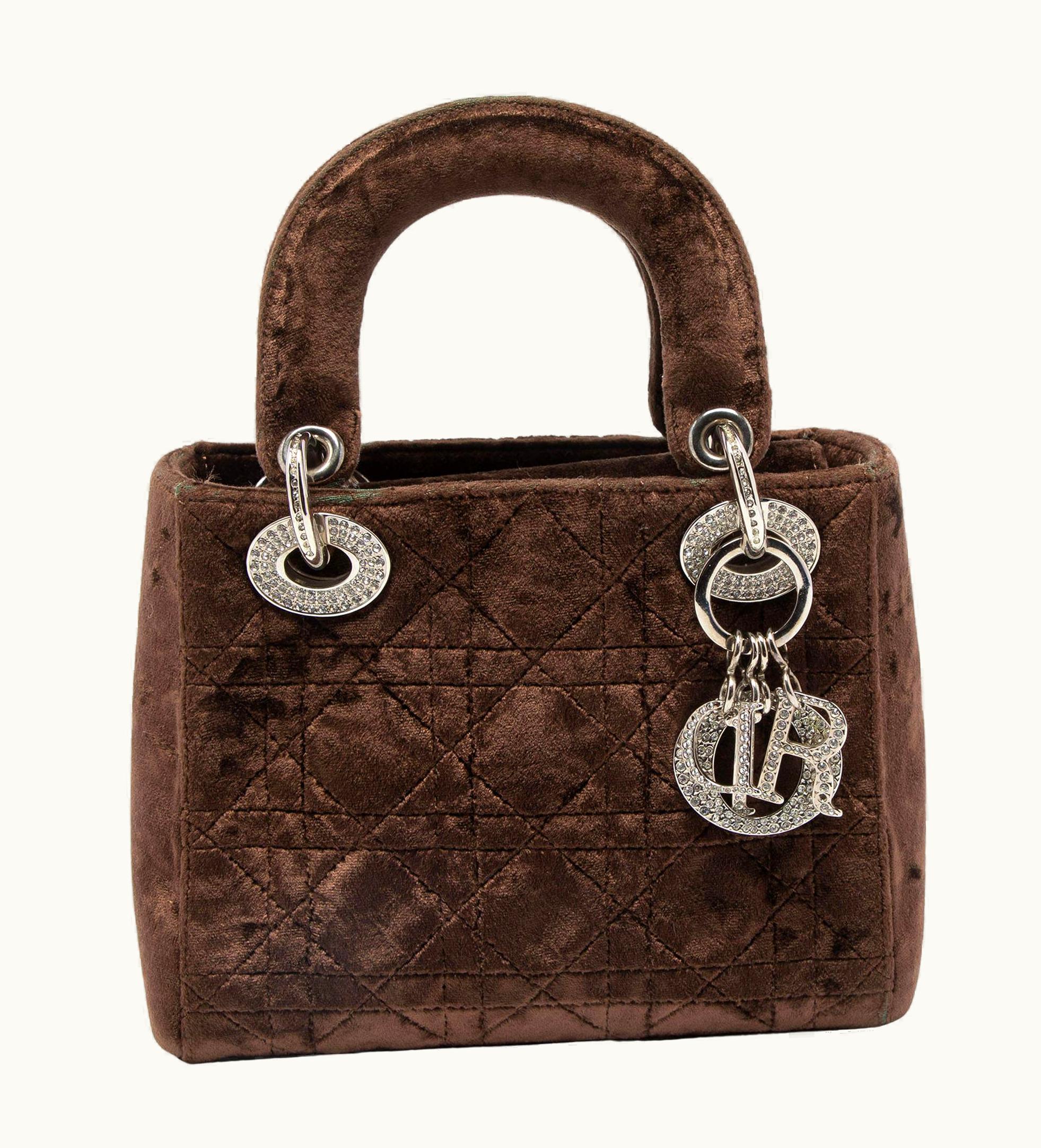 Dior Dior Brown Velvet Mini Lady Dior Tote
