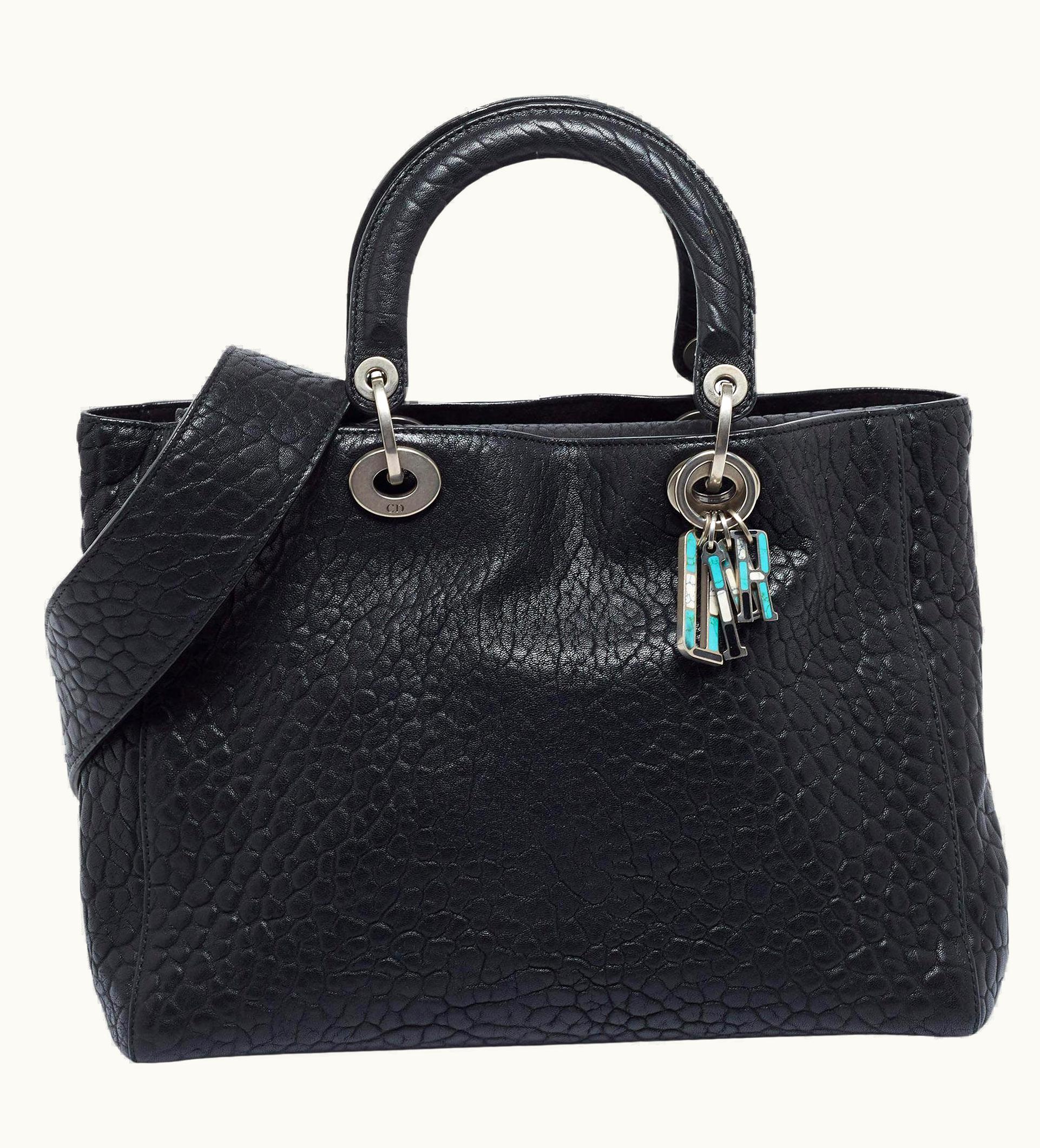 Dior Dior Black Canyon Grained Leather Lady Dior Tote