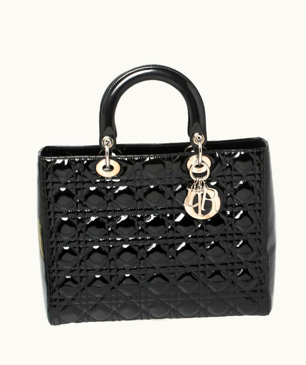 Dior Dior Black Patent Leather Large Lady Dior Tote