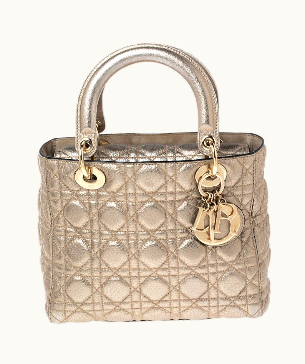 Dior Dior Gold Cannage Leather Medium Lady Dior Tote