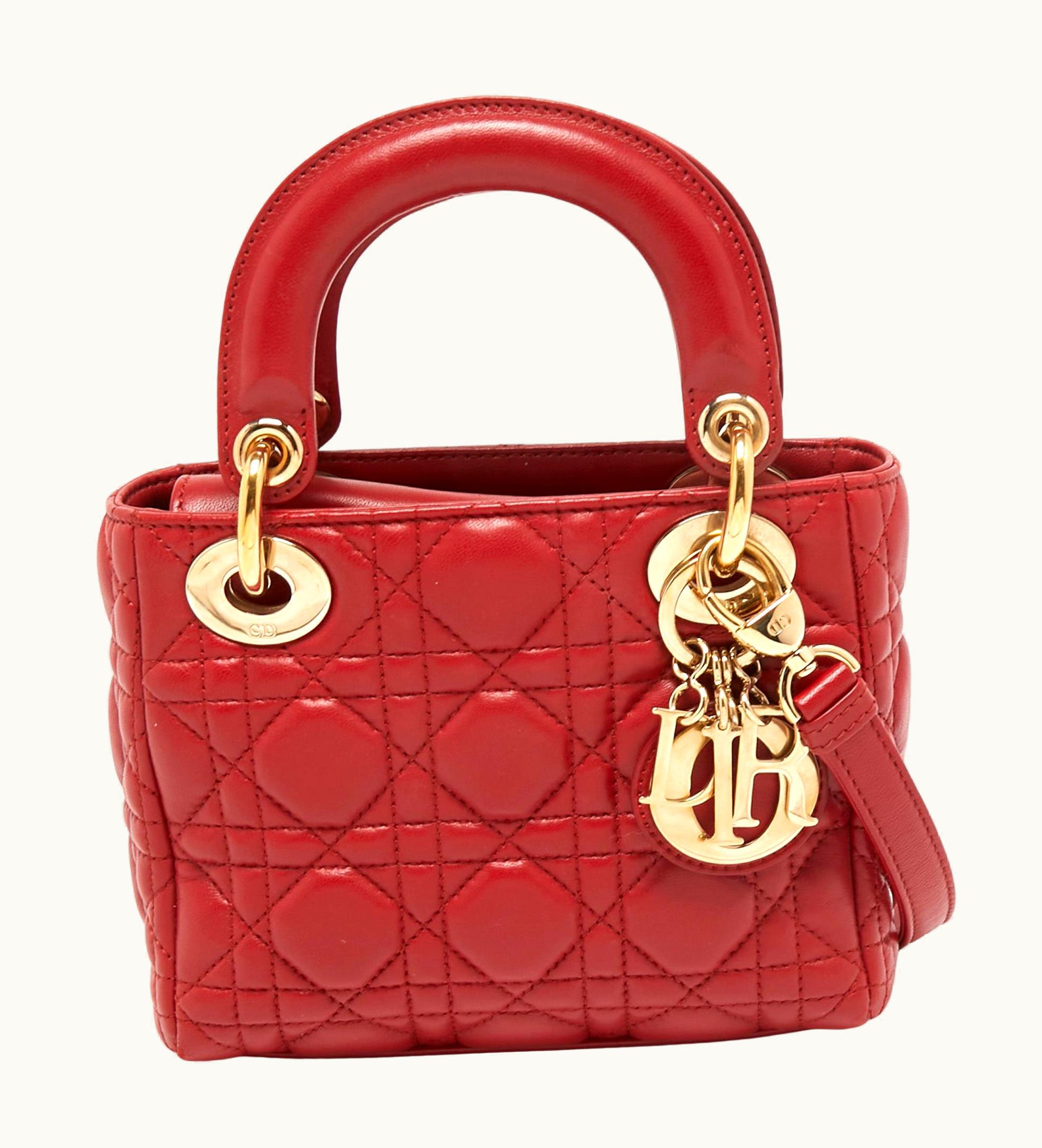 Dior Dior Red Cannage Leather Mini Lady Dior Tote