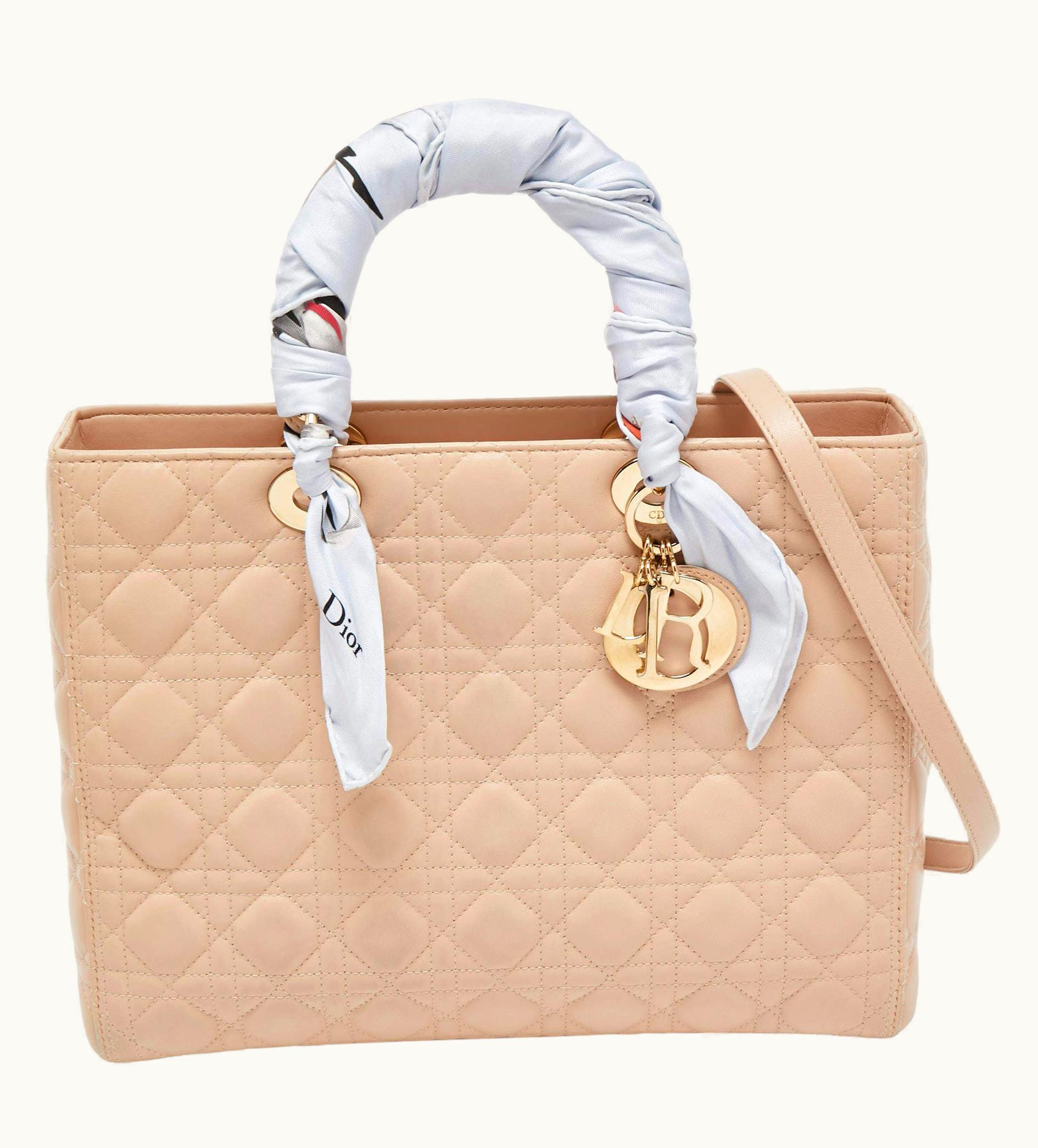 Dior Dior Pink Cannage Leather Large Lady Dior Tote