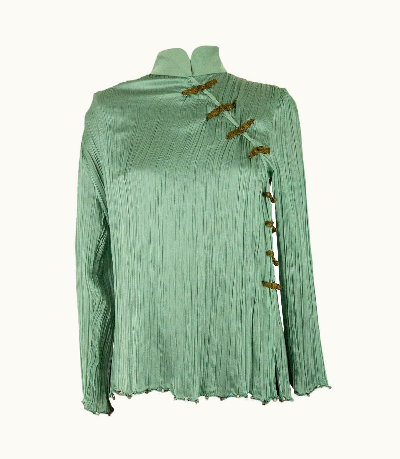 Dior Galliano For Dior 1999 Green Silk Cheongsam Blouse