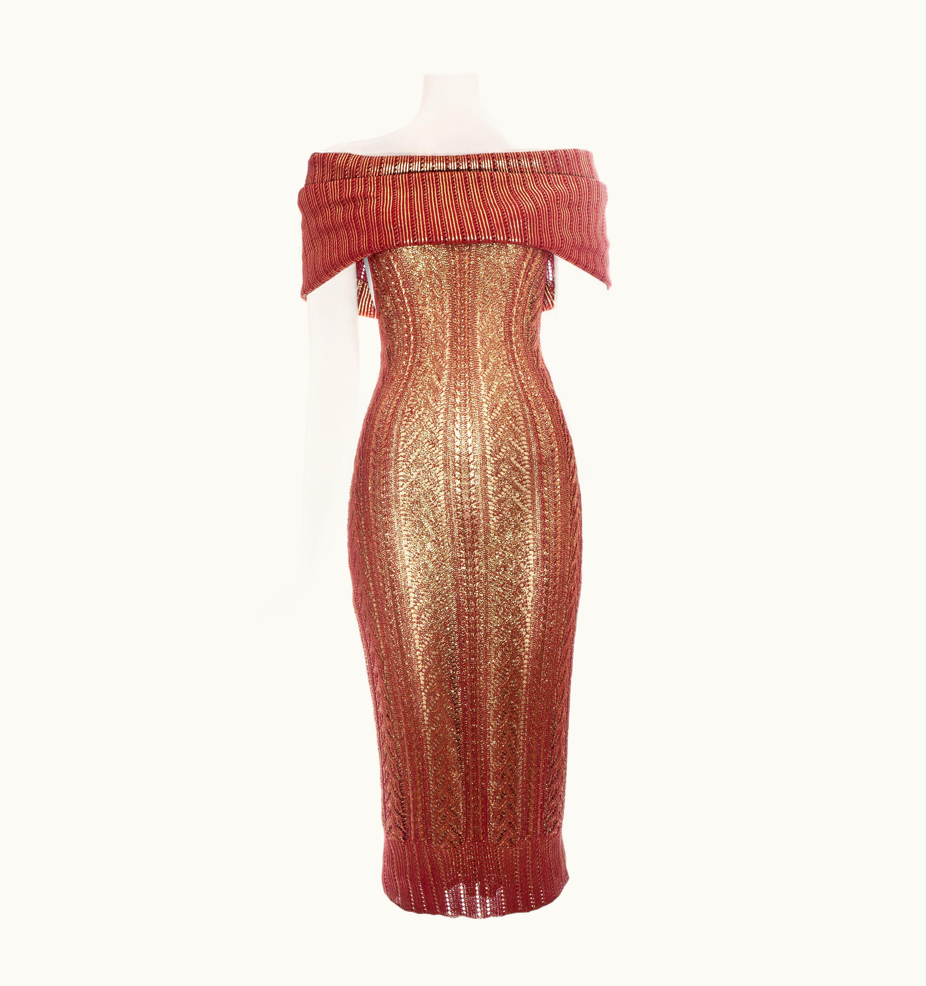 Dior Christian Dior By John Galliano Copper Knitted Off Shoulder Dress, AW 1999