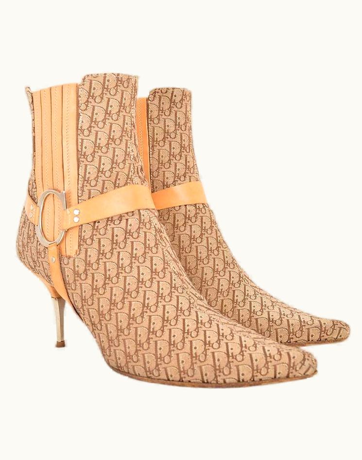 Dior Y2k Christian Dior 2000' Trotter Monogram Pointed Ankle Boots
