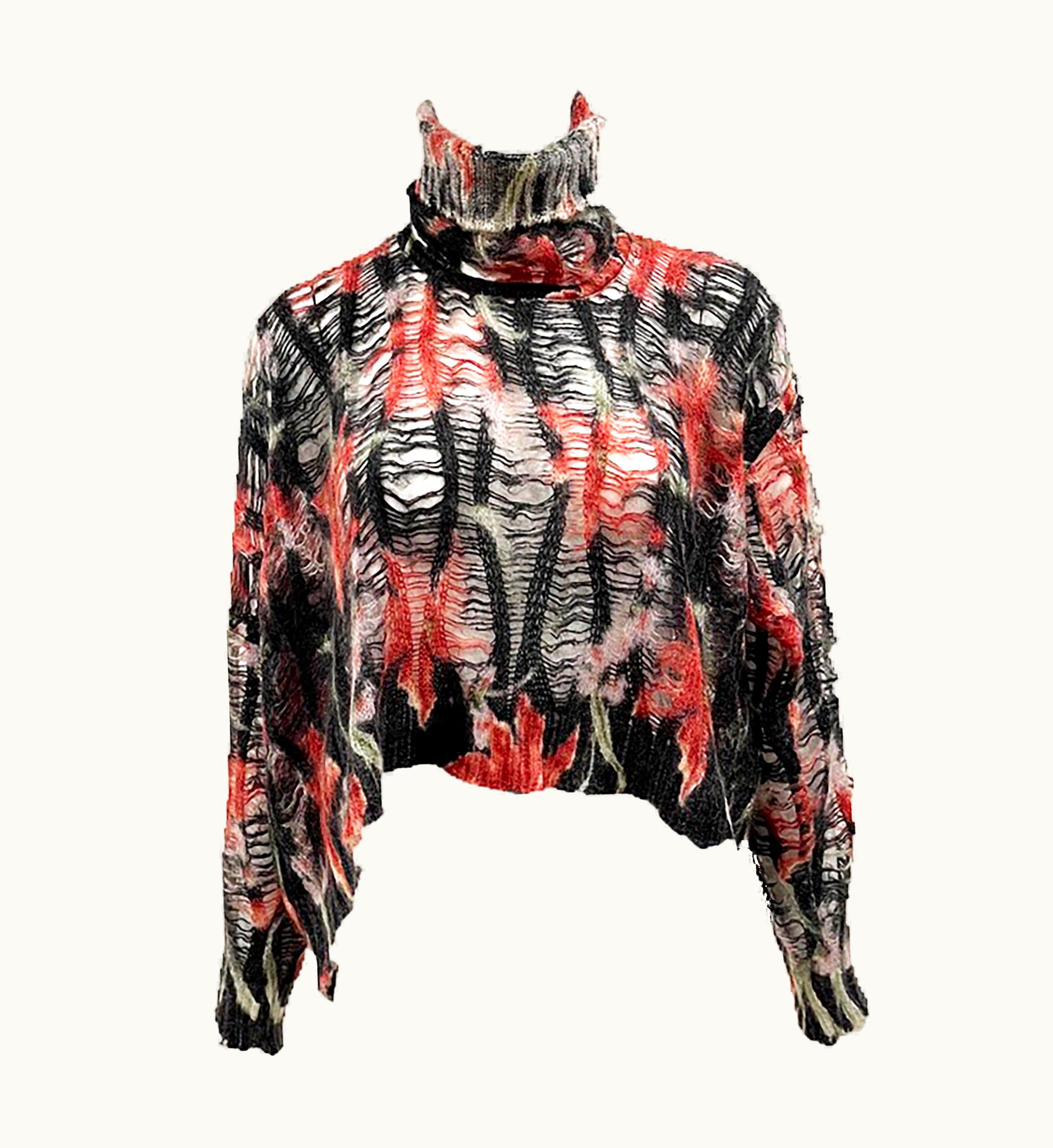 Dior AW 2000 Christian Dior By John Galliano Slashed Floral Cropped Sweater