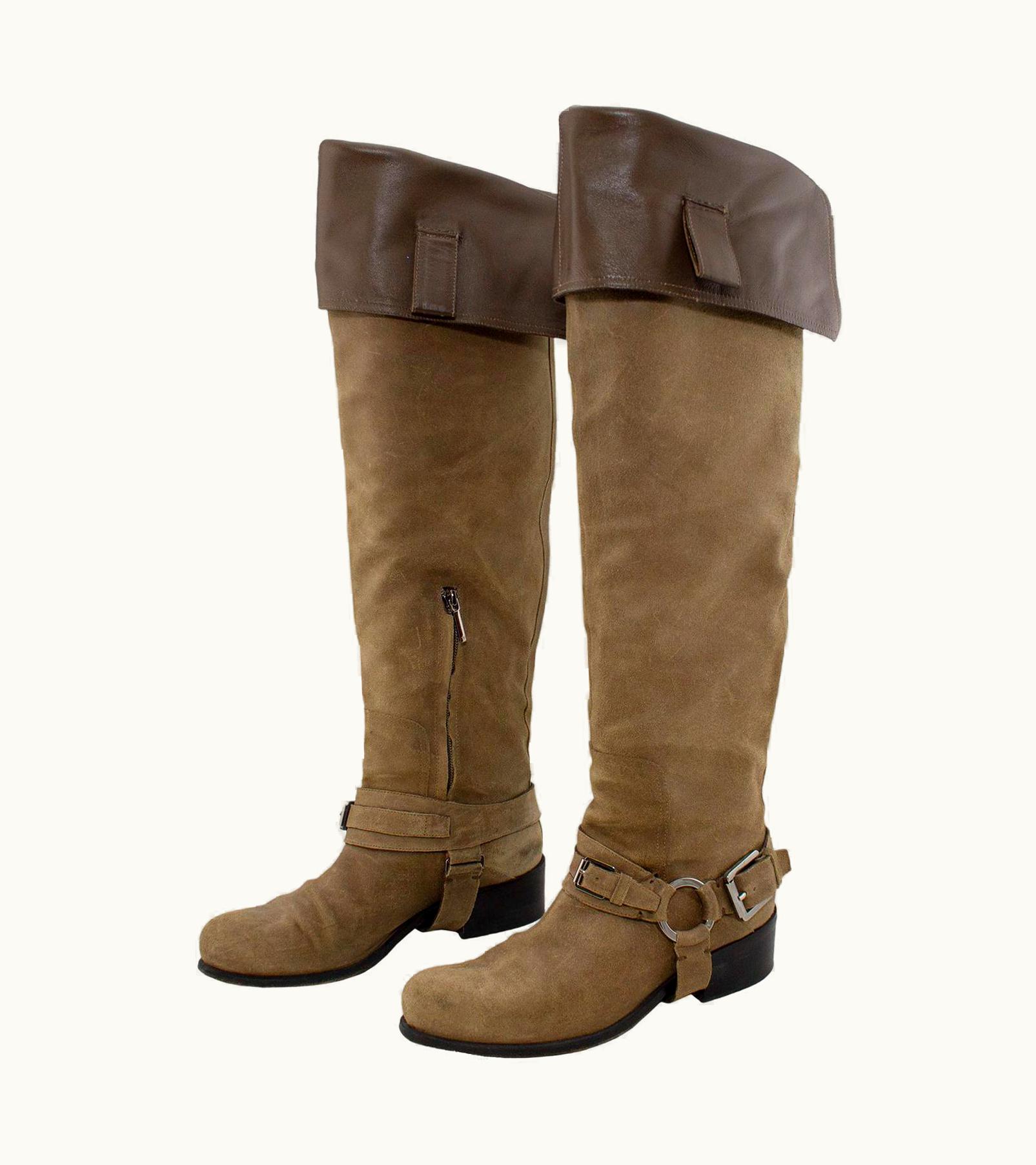 Dior 2000' Christian Dior Taupe Suede Over-the-knee Boots