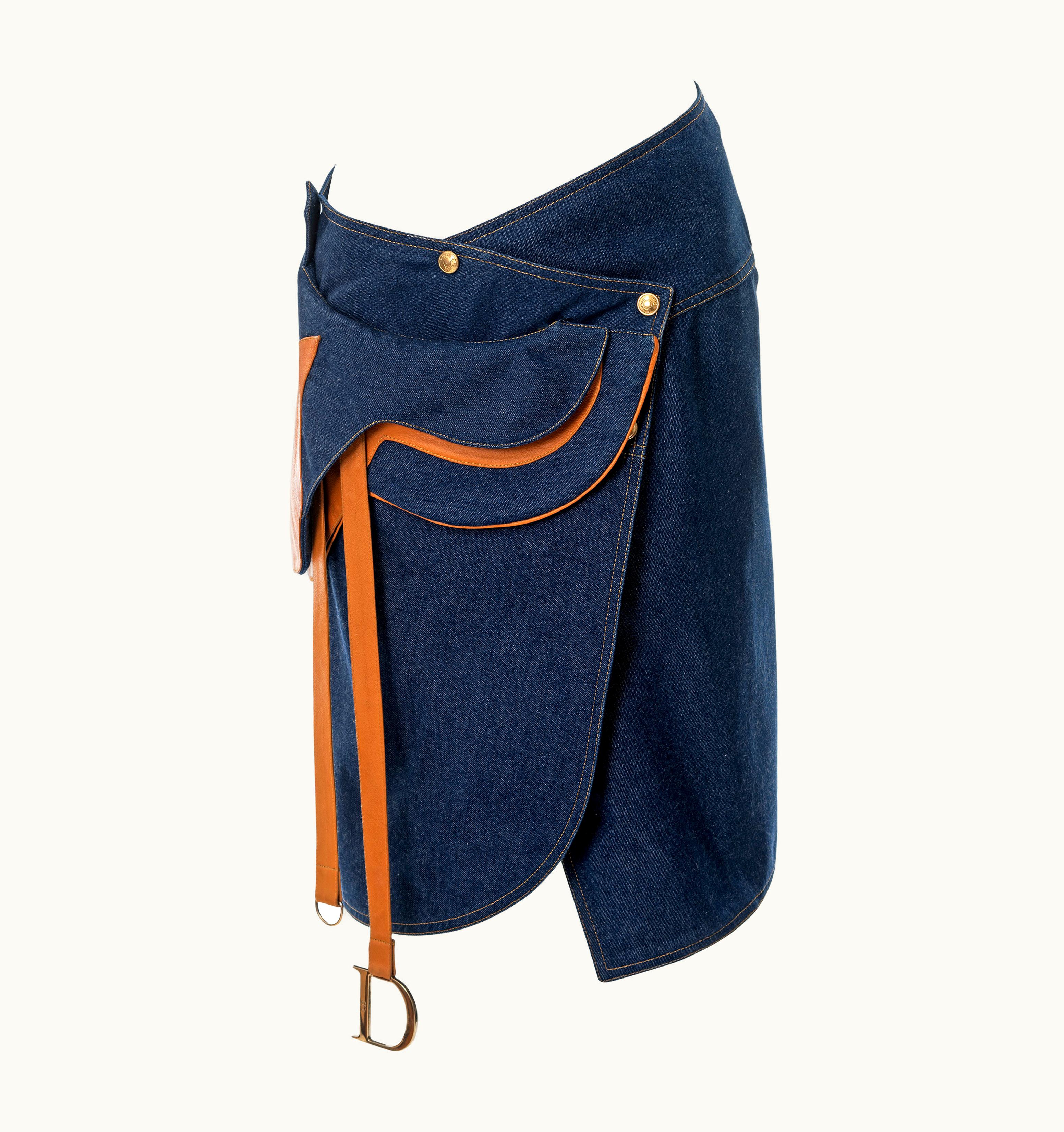 Dior Christian Dior By John Galliano Indigo Denim And Leather Saddle Skirt, S/S 2000