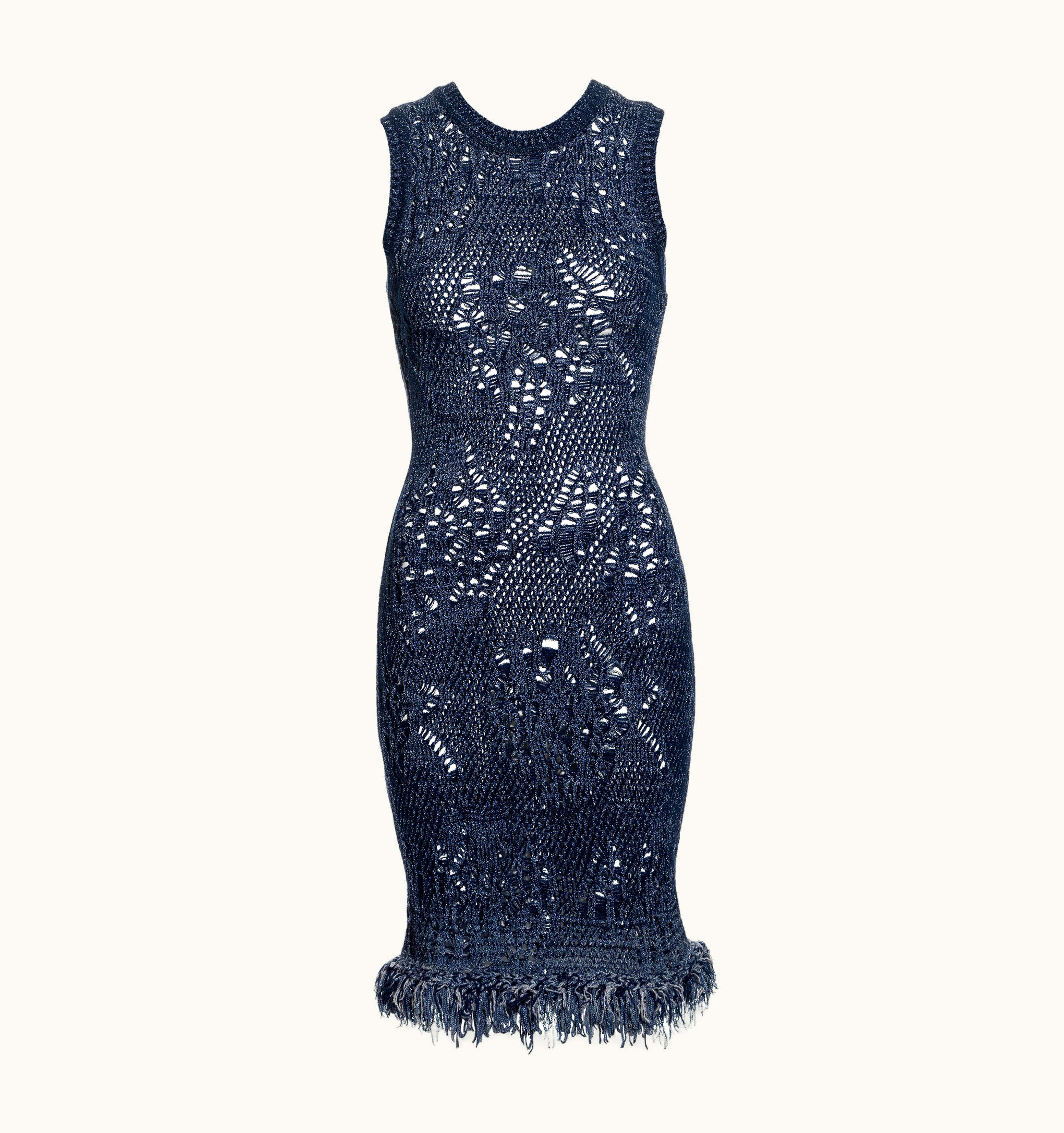 Dior Christian Dior By John Galliano Blue Open-knit Sleeveless Bodycon Dress, S/S 2000