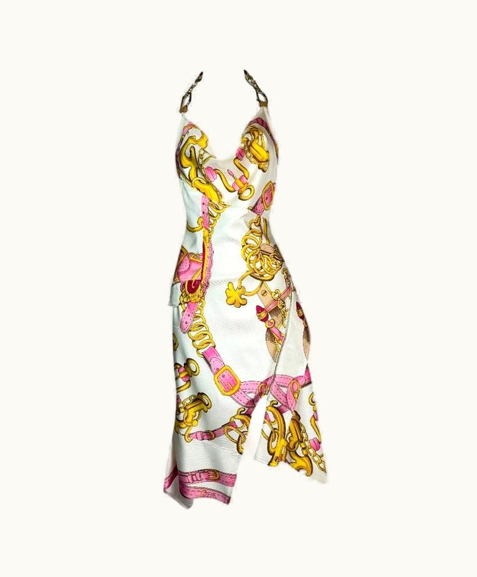 Dior S/S 2000 Christian Dior John Galliano Pink Saddle Dress W Gold Logo Straps