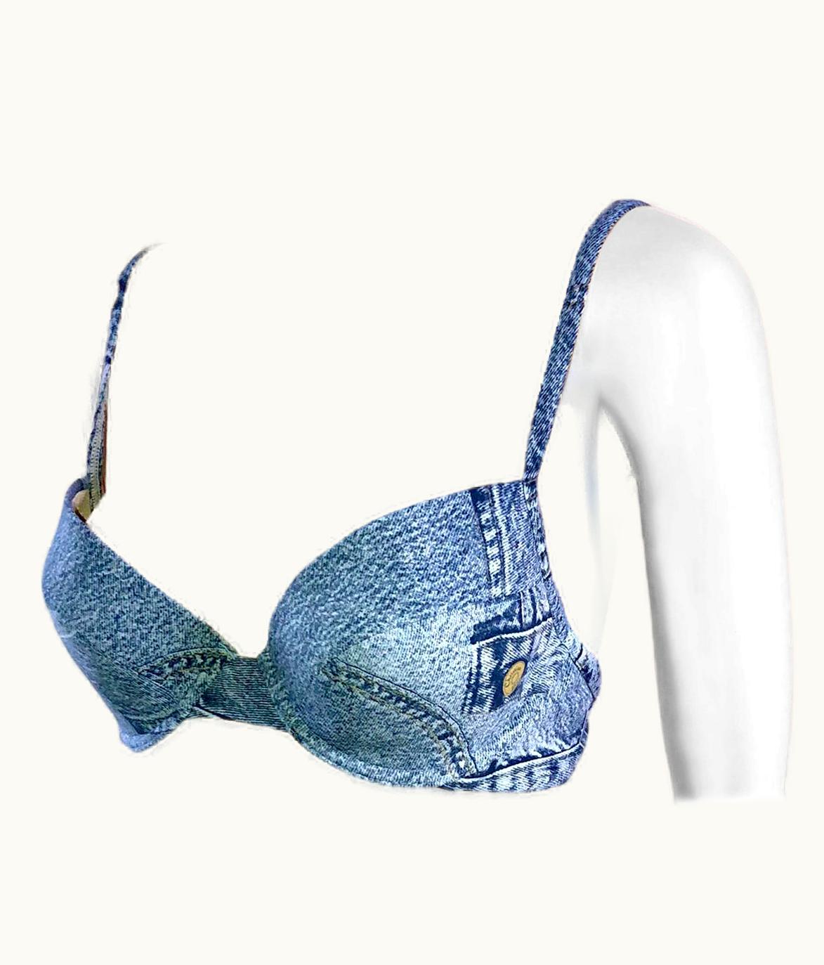 Dior Christian Dior By John Galliano S/S 2000 Denim Print Bralette Bra Bustier Top