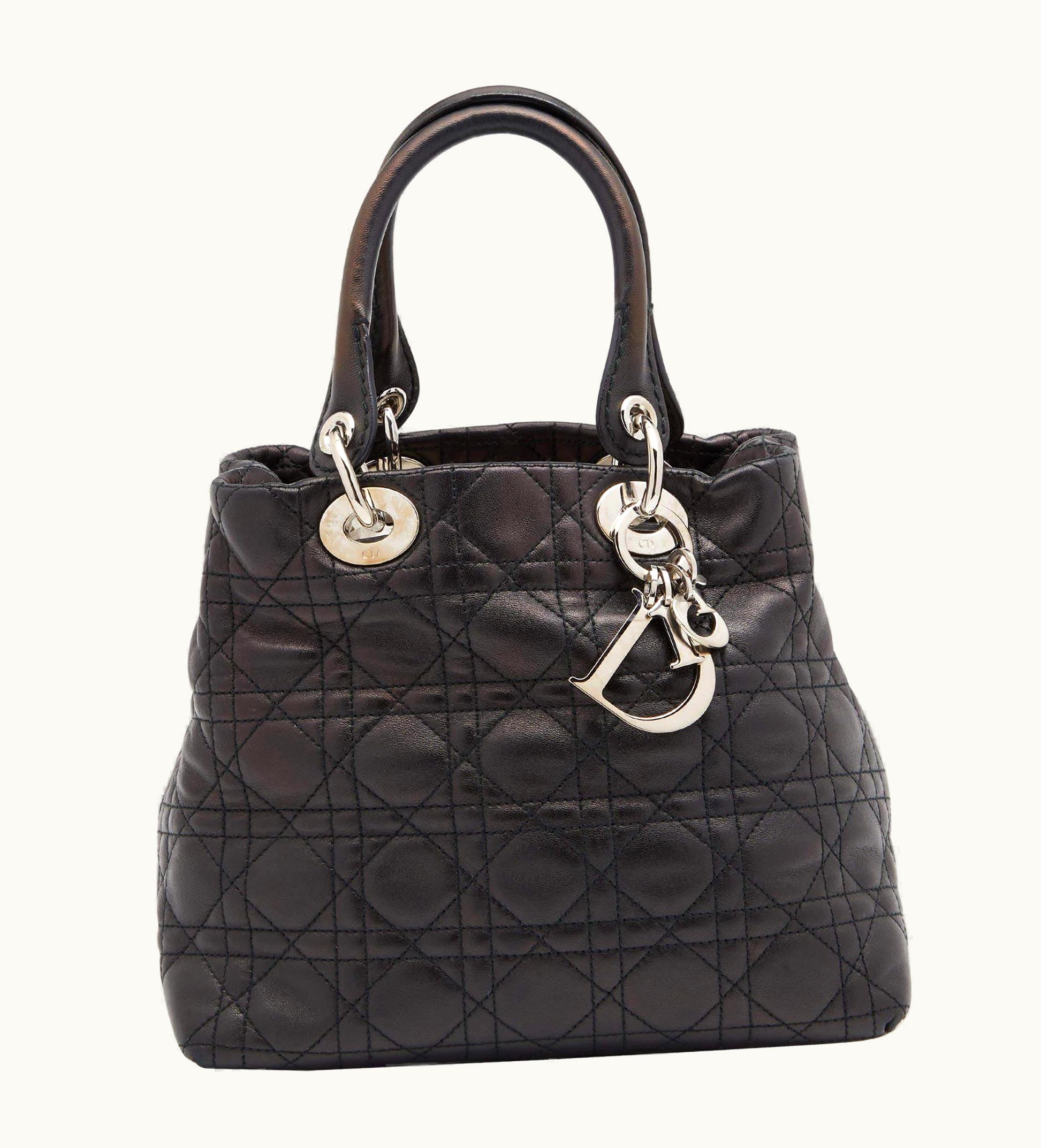 Dior Dior Black Cannage Leather Soft Lady Dior Tote