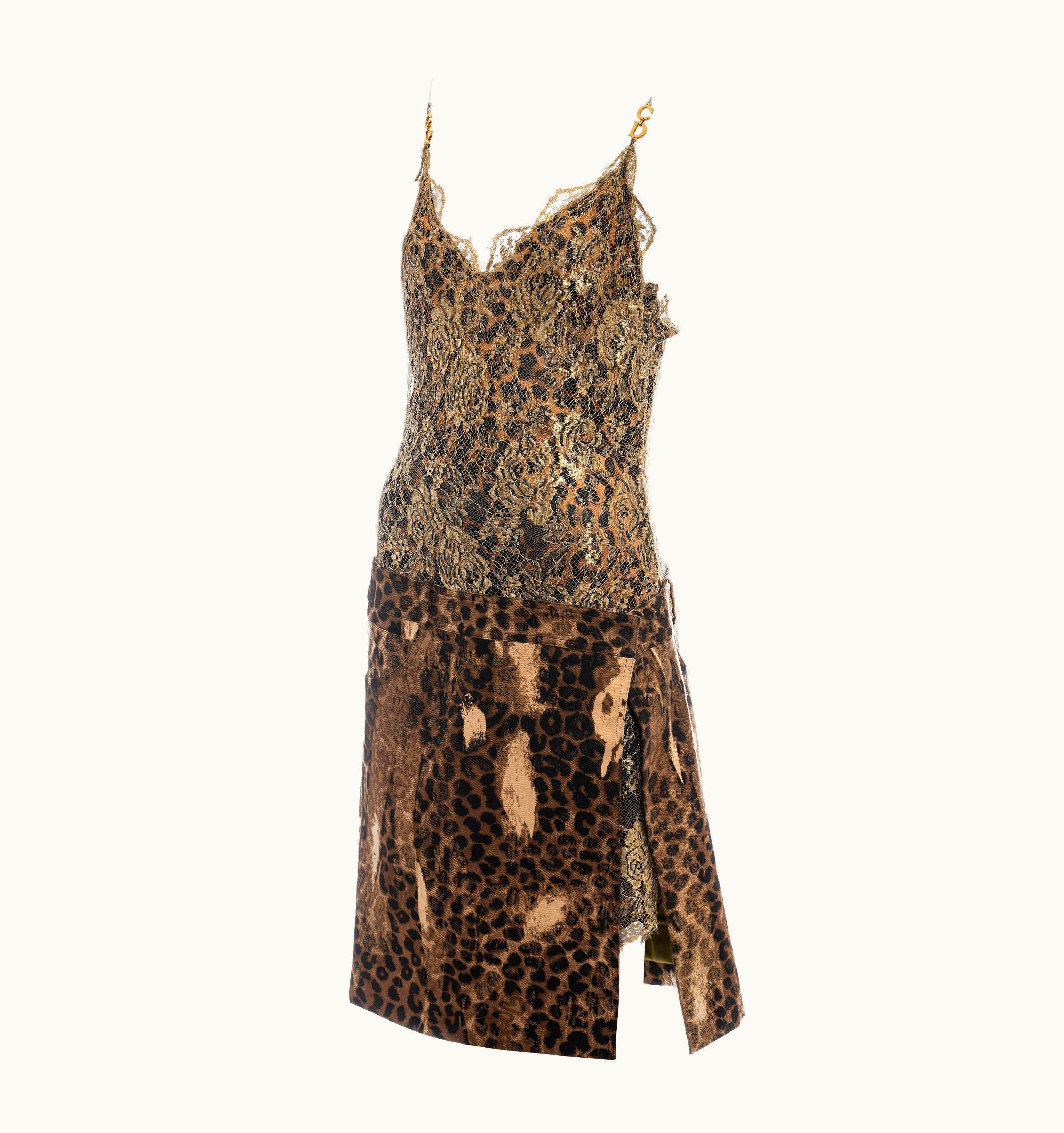 Dior Christian Dior By John Galliano Gold Lace And Leopard Print Silk Dress, AW 2000