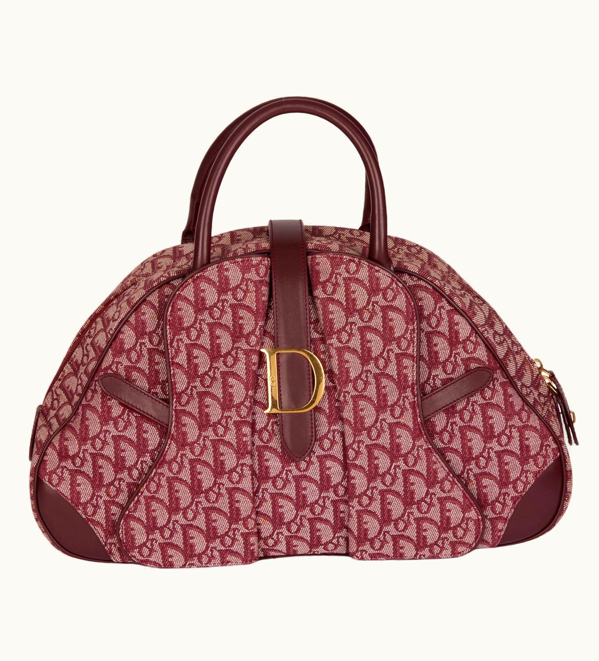 Dior Christian Dior Bordeaux Monogram Canvas & Calfskin Leather Vintage Saddle Tote