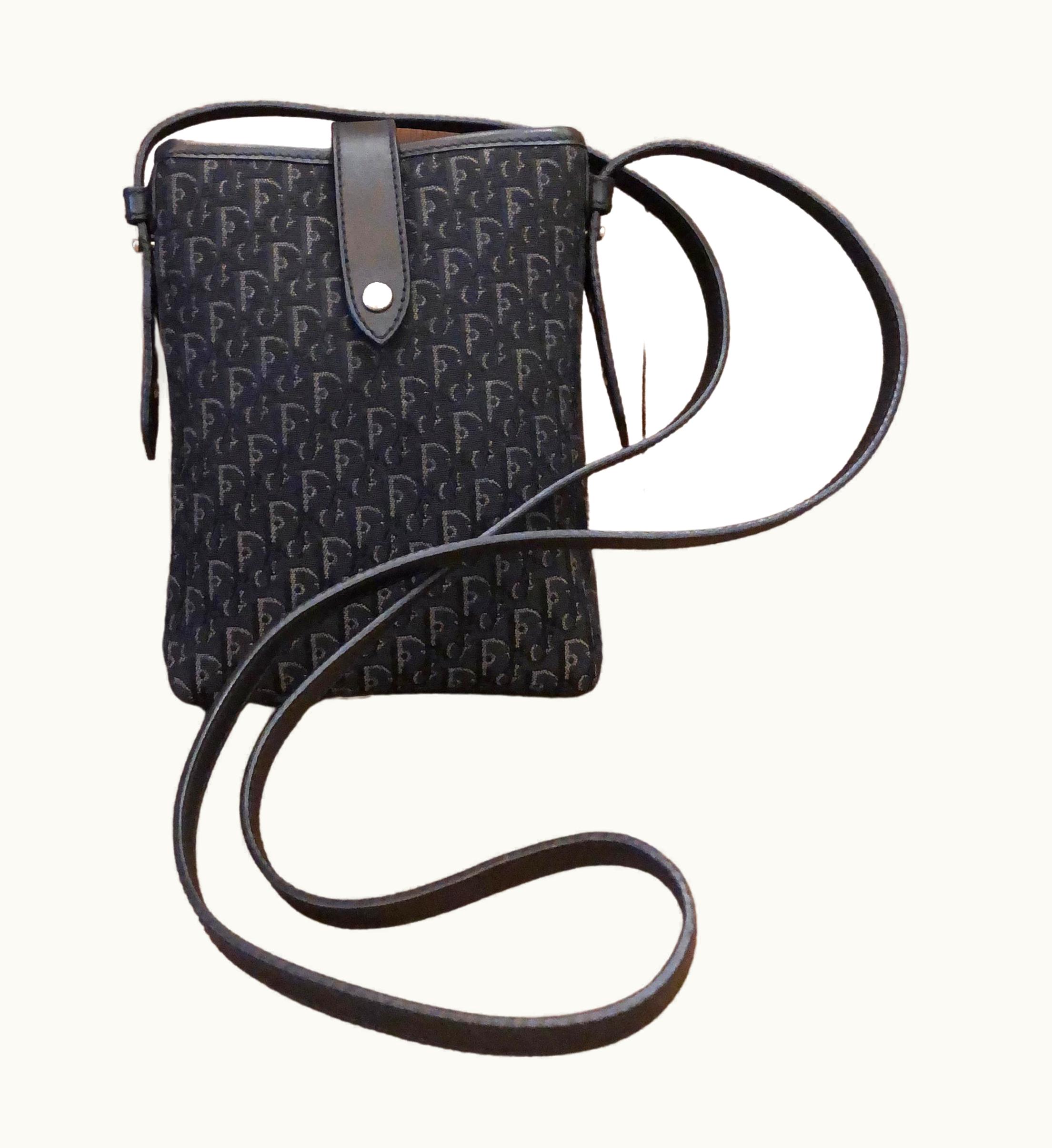 Dior 2003 Vintage Christian Dior Black Trotter Jacquard Crossbody Pouch Bag