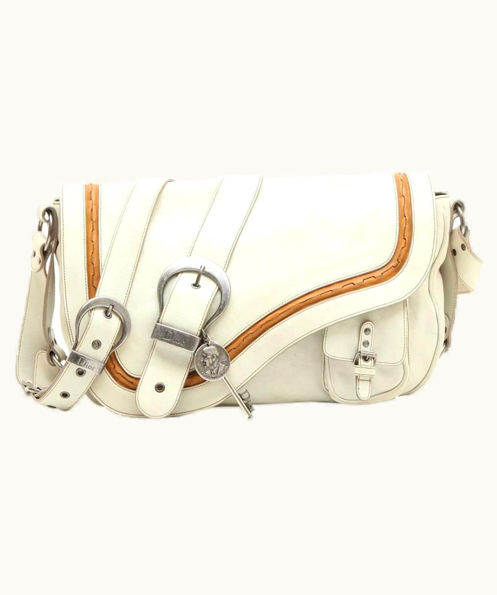 Dior Christian Dior Saddle Bag In Off-White And Camel Leather