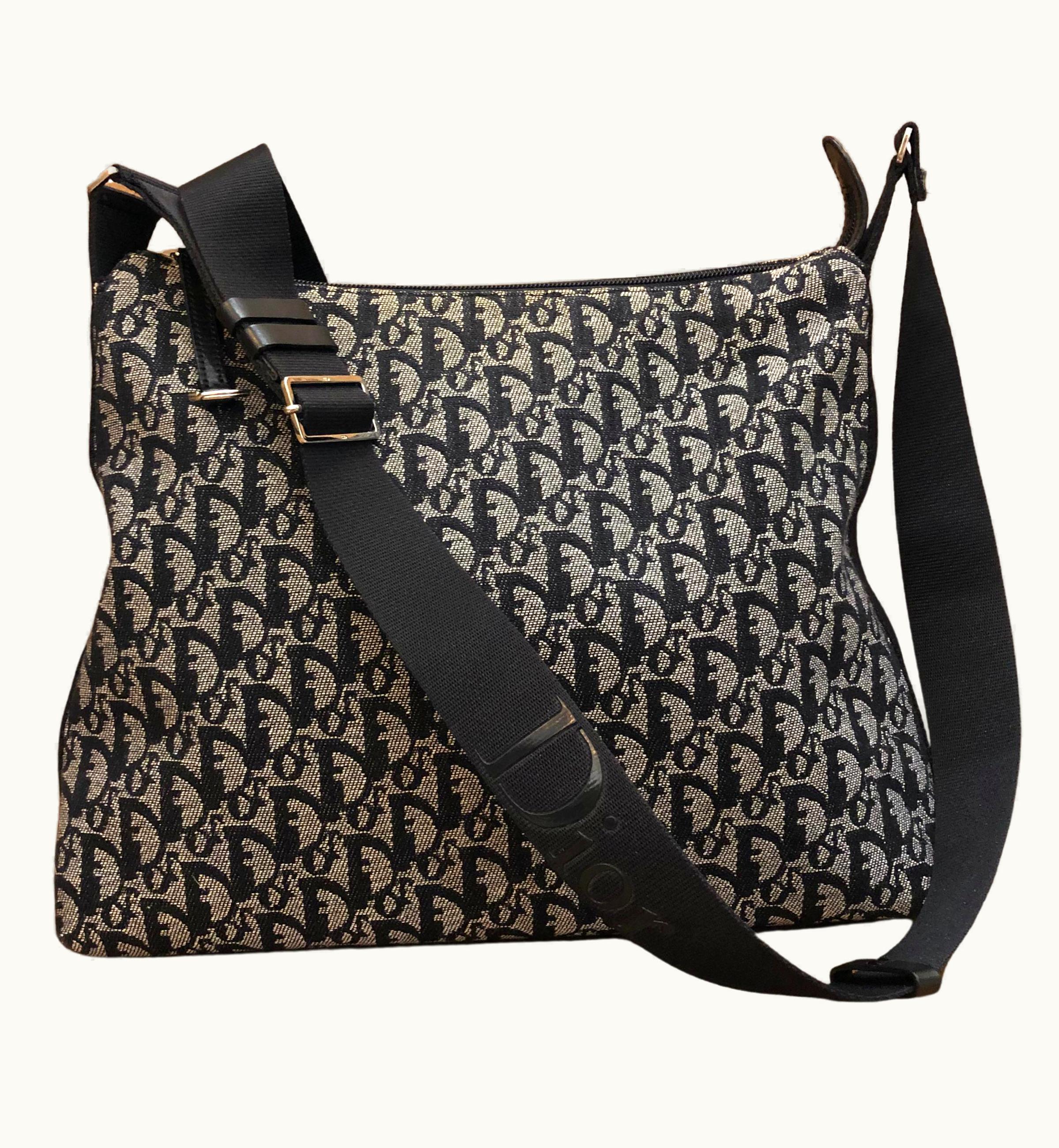 Dior 2005 Christian Dior Black Trotter Jacquard Messenger Crossbody Bag Mens Unisex