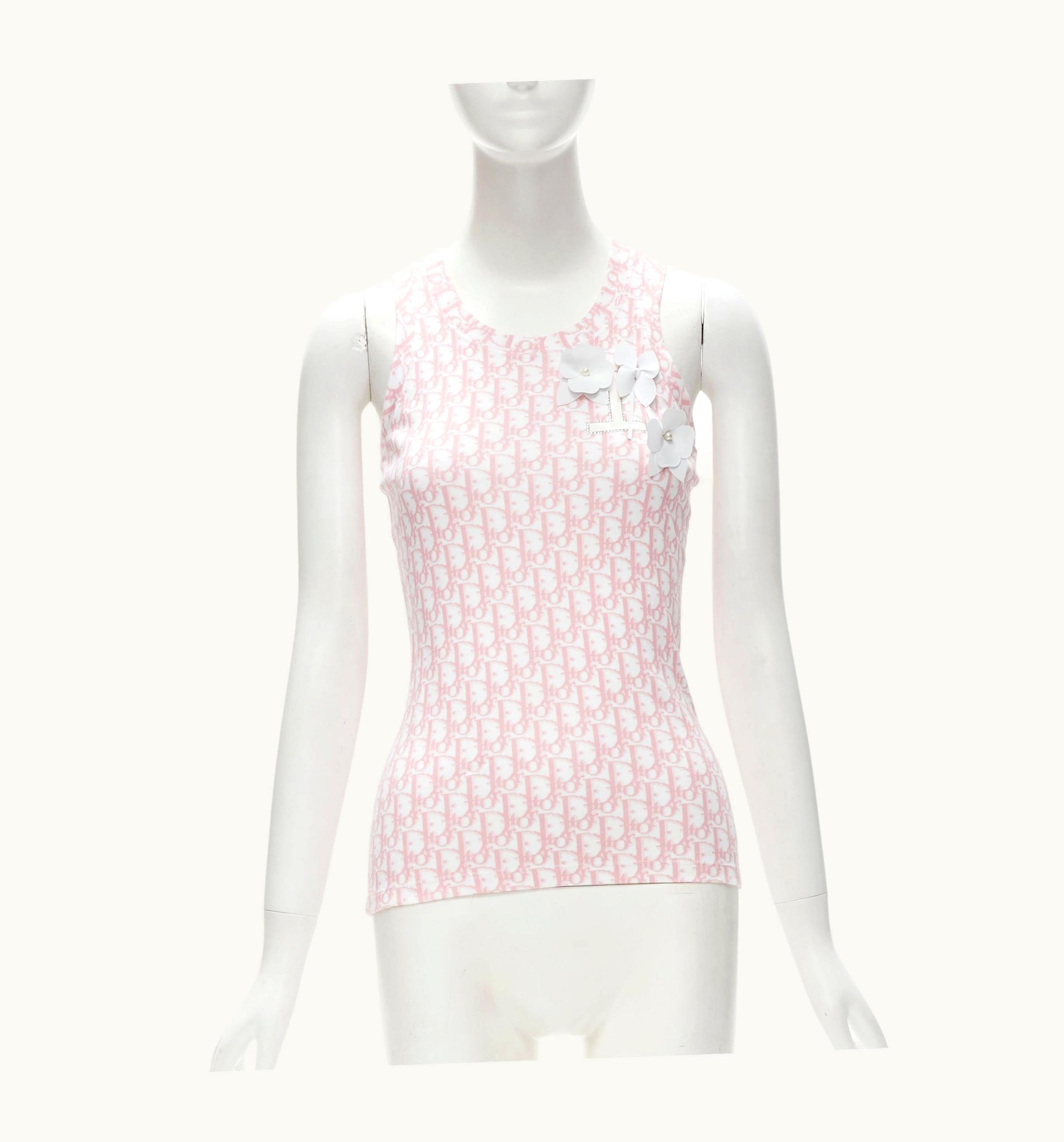 Dior Christian Dior Vintage Y2k Pink Trotteur Monogram White Blossom Tank Top