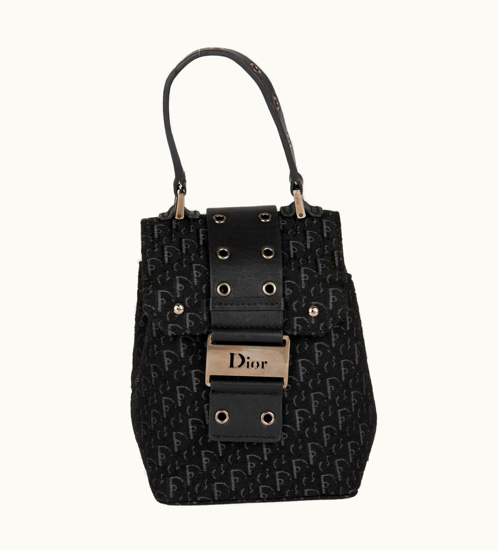 Dior Christian Dior Black Monogram Canvas & Calfskin Leather Top Handle Box Bag