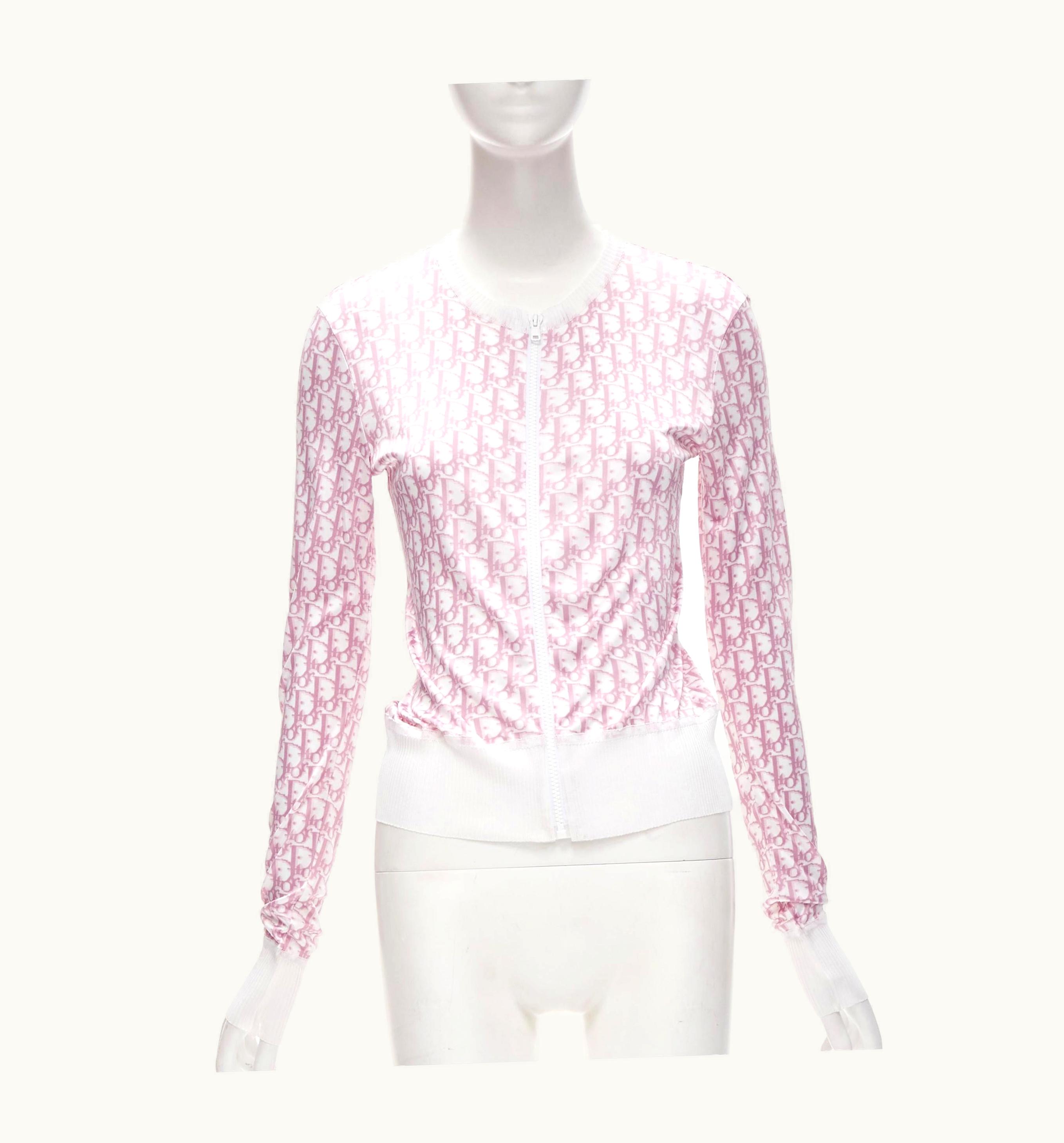 Dior Christian Dior Vintage Y2k Pink Trotteur Monogram Zip Fine Knit Track Jacket