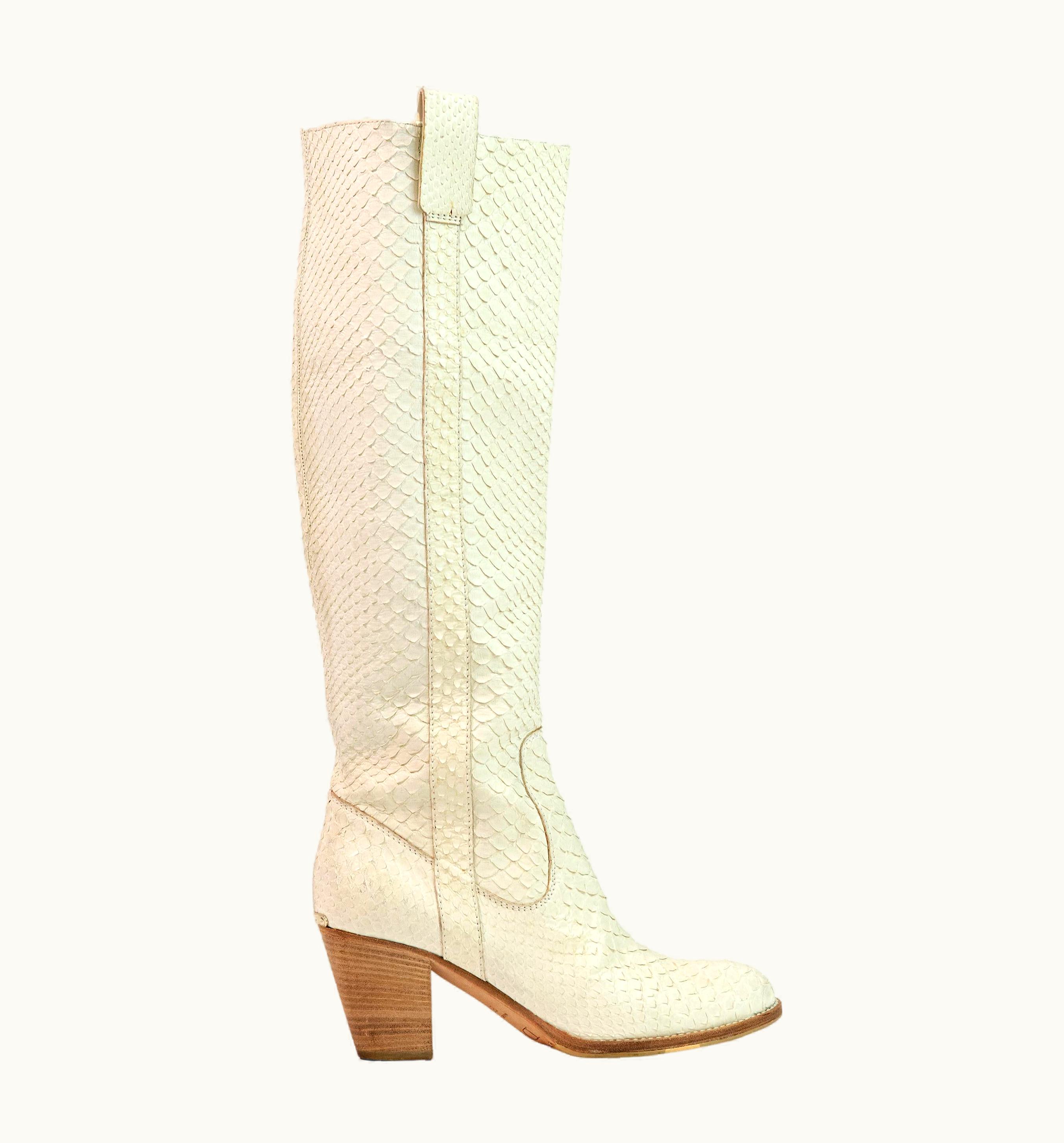 Dior Christian Dior Galliano Era Vintage Ivory Snakeskin Boots