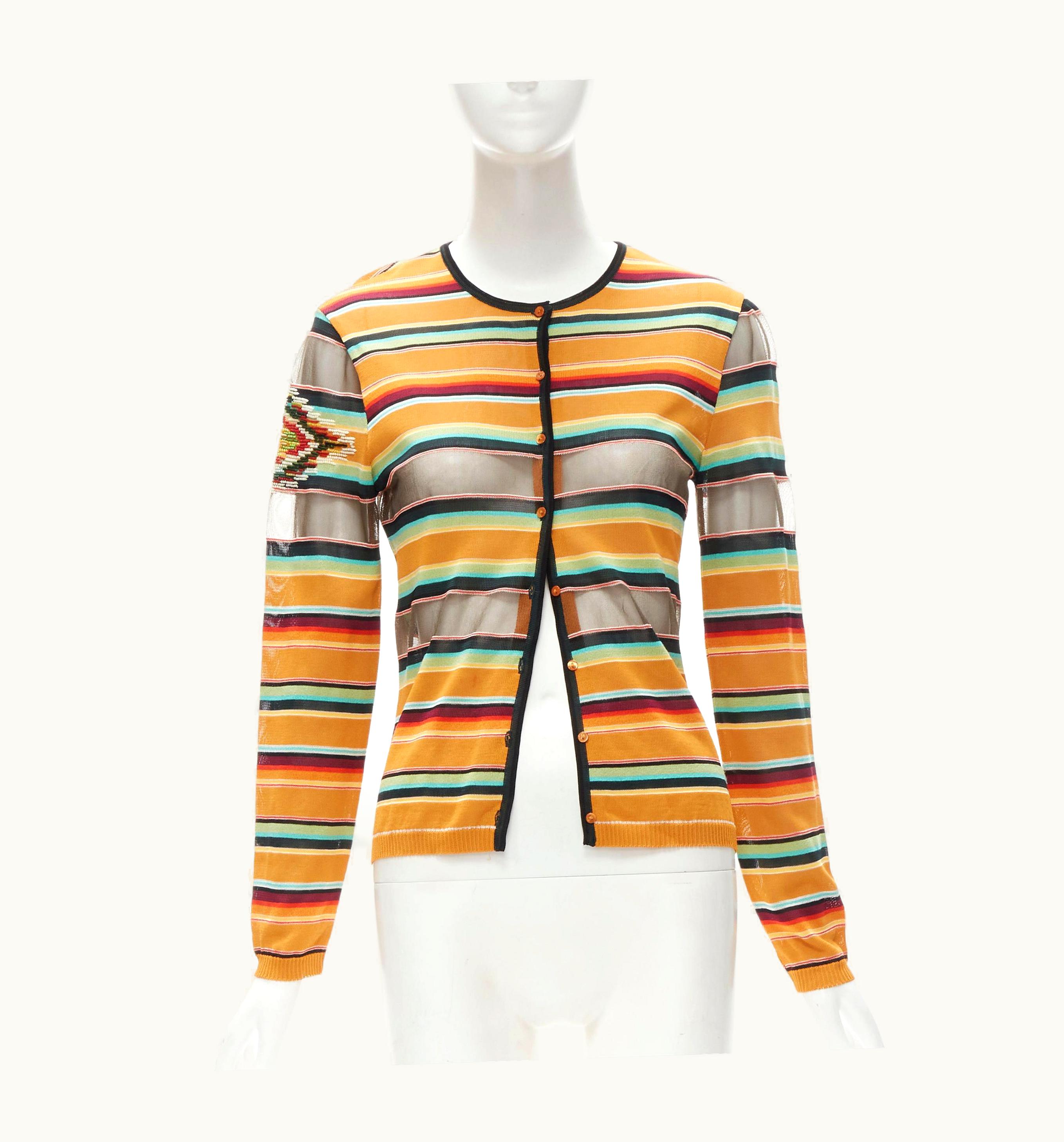 Dior Rare Christian Dior 2001 Galliano Striped Sheer Panel Aztec Cardigan