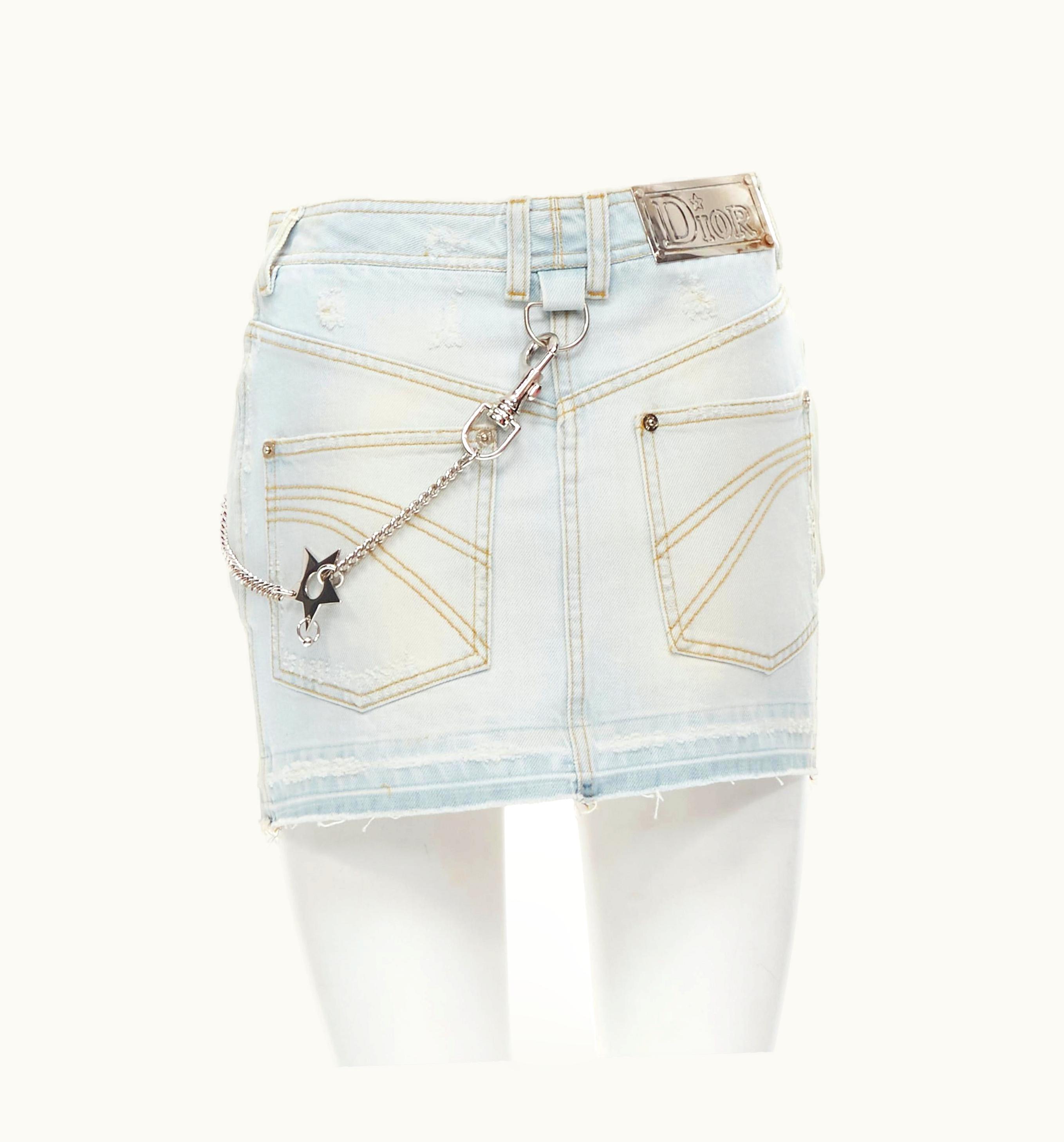 Dior Christian Dior Hardcore Galliano Y2k Silver Star Chain Mini Denim Skirt